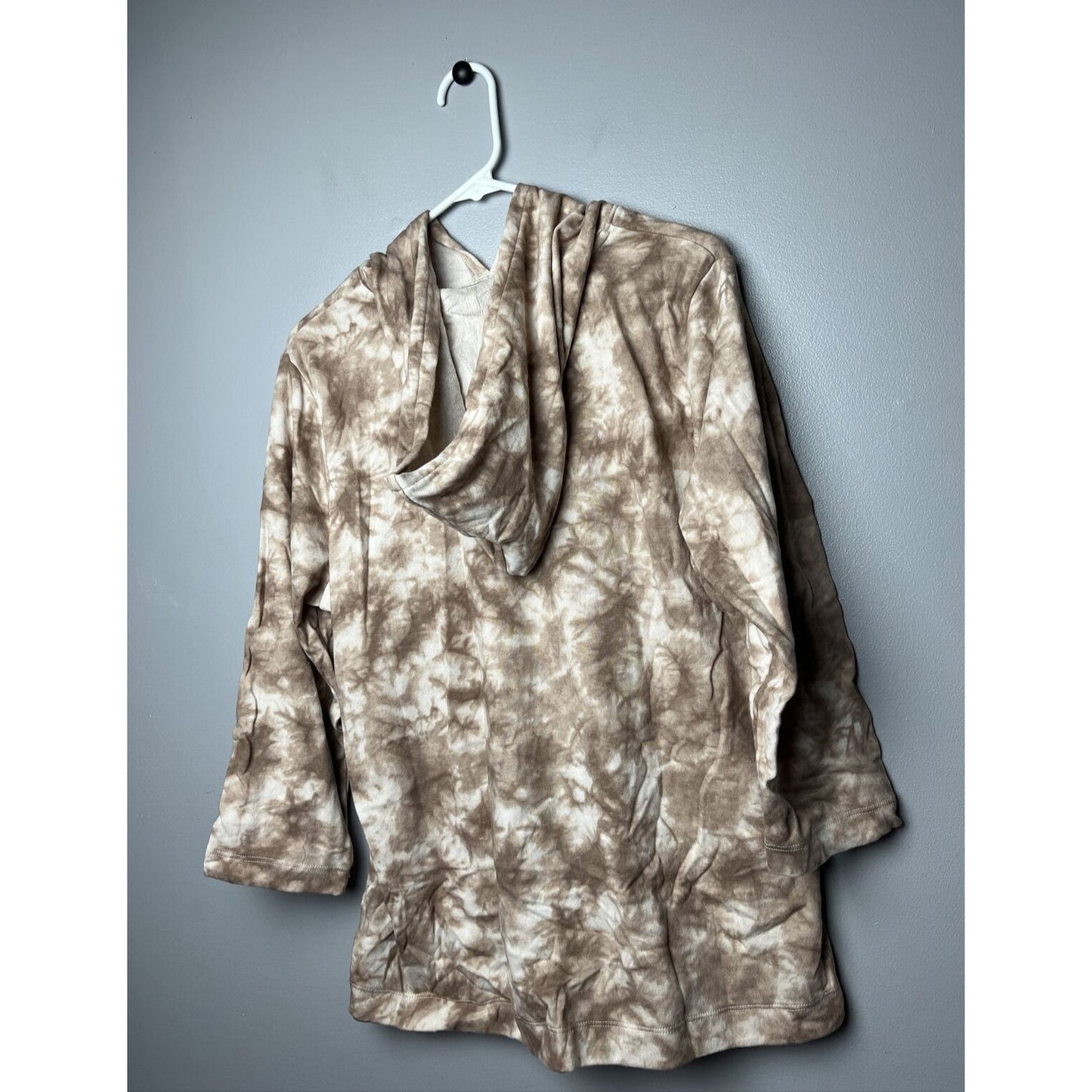 AnyBody Printed Brushed Towel Terry Hoodie Almond TieDye, Large