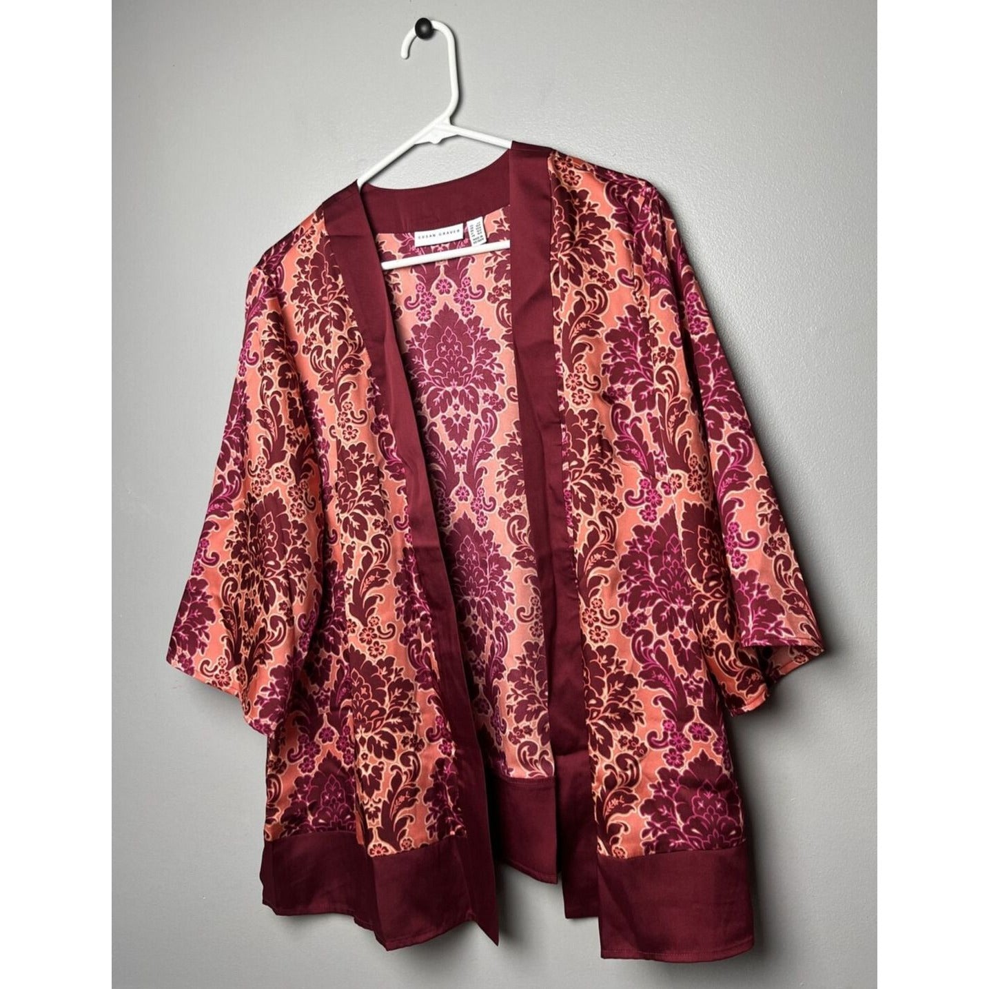 Susan Graver Women's Petite Printed Woven Open-Front Cardigan Top Red PL Size