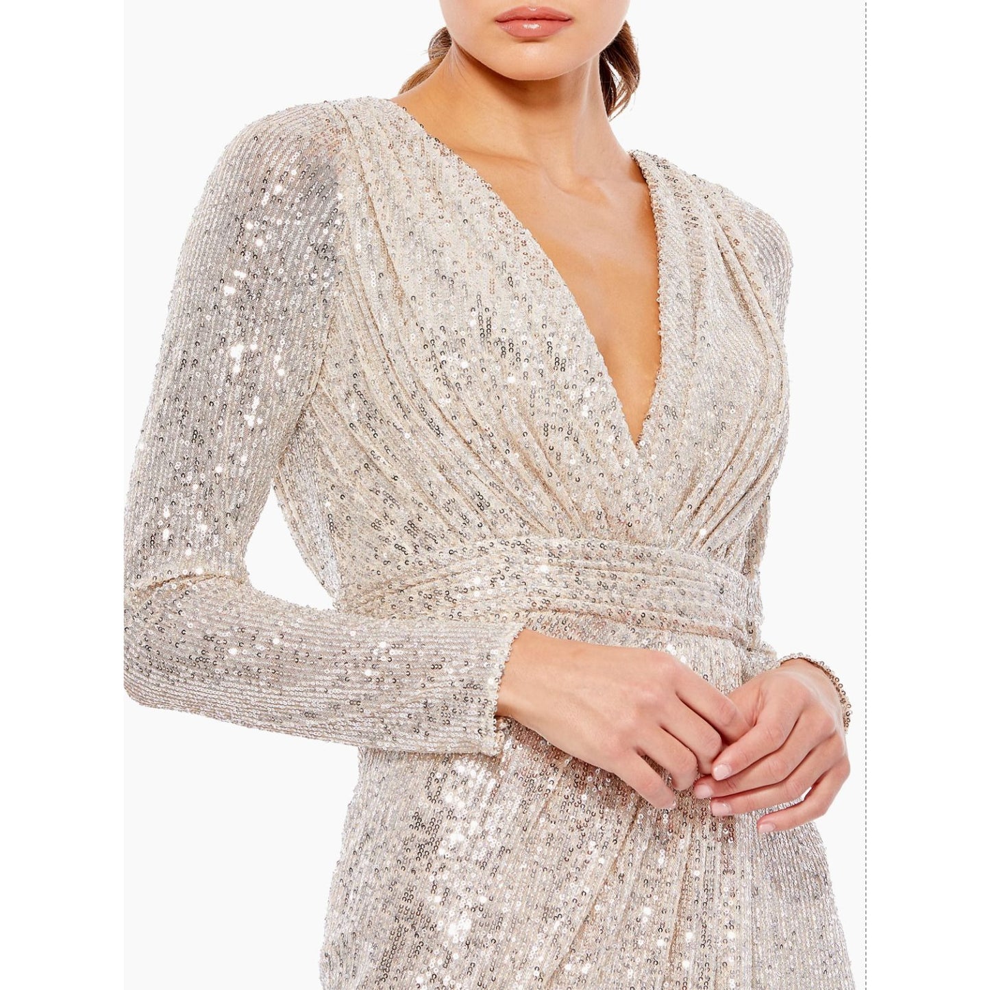 Mac Duggal Sequined Evening Gown Silver Size 14