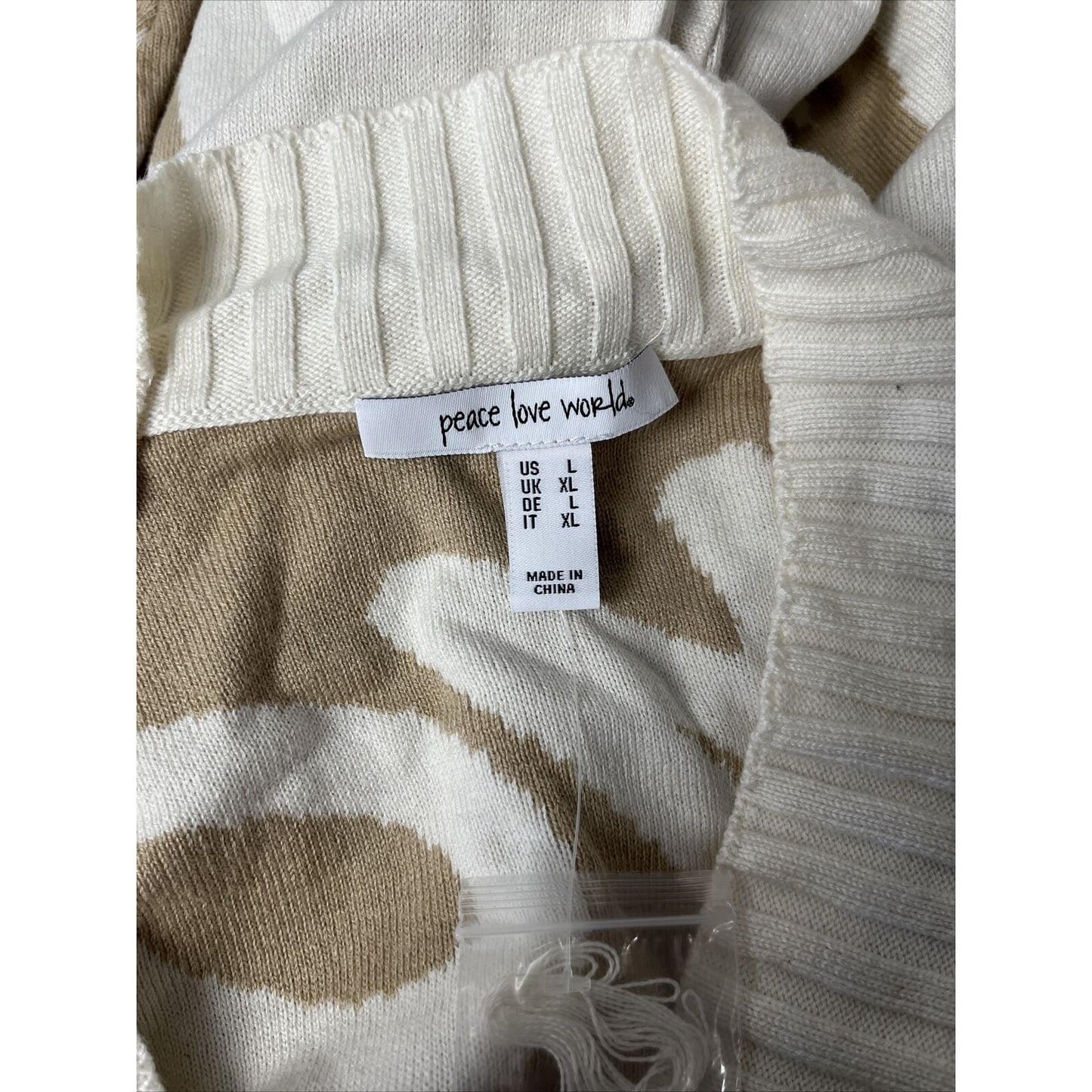 Peace Love World Oversized Cardigan Large Sz Colorful Jacquard Print Snap Top