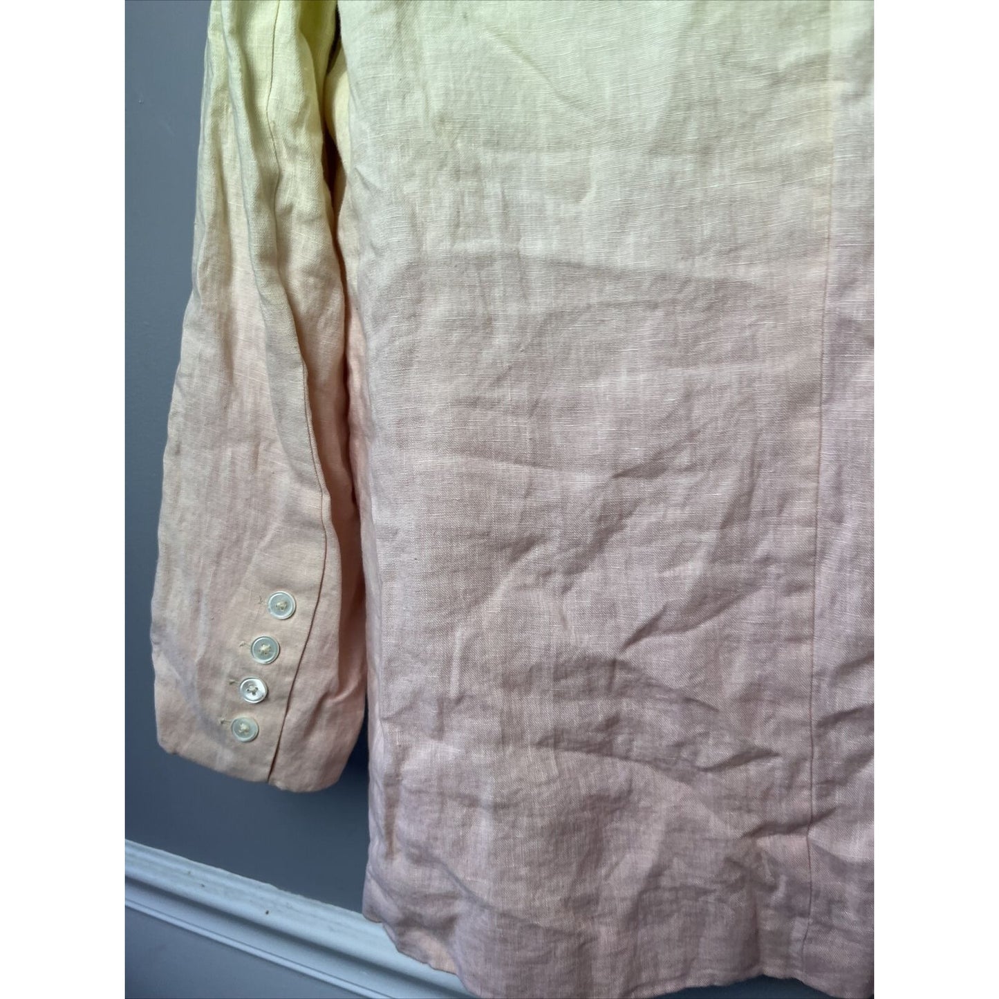 Womens Nicole Miller Oversize Dip Dye Linen Blazer In Pink/yellow Size Small
