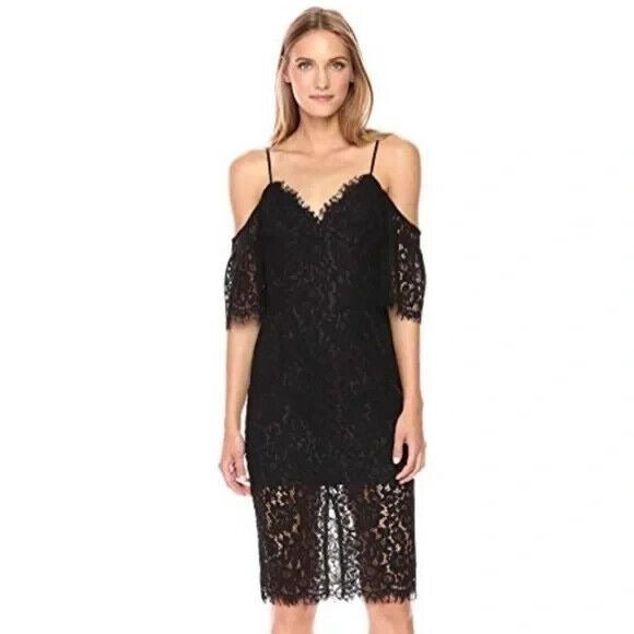 Bardot Womens Size 4 Karlie Lace Off-The-Shoulder Sheath Dress Black