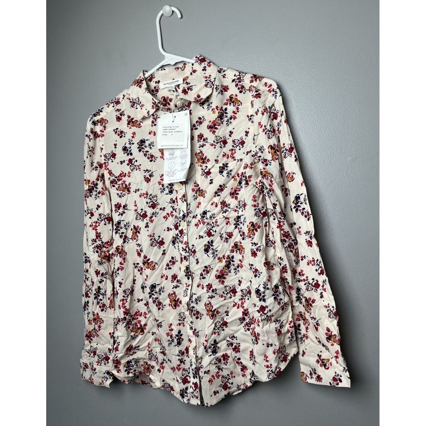 Beach Lunch Lounge Floral Blouse Women's Size S Long Sleeve Button Down
