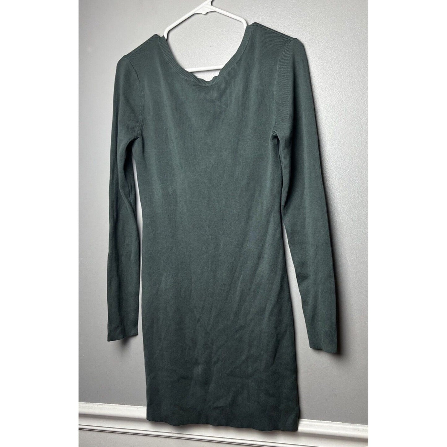 Open Edit Ribbed Long Sleeve Sweater Mini Dress Size S Green Urban NEW