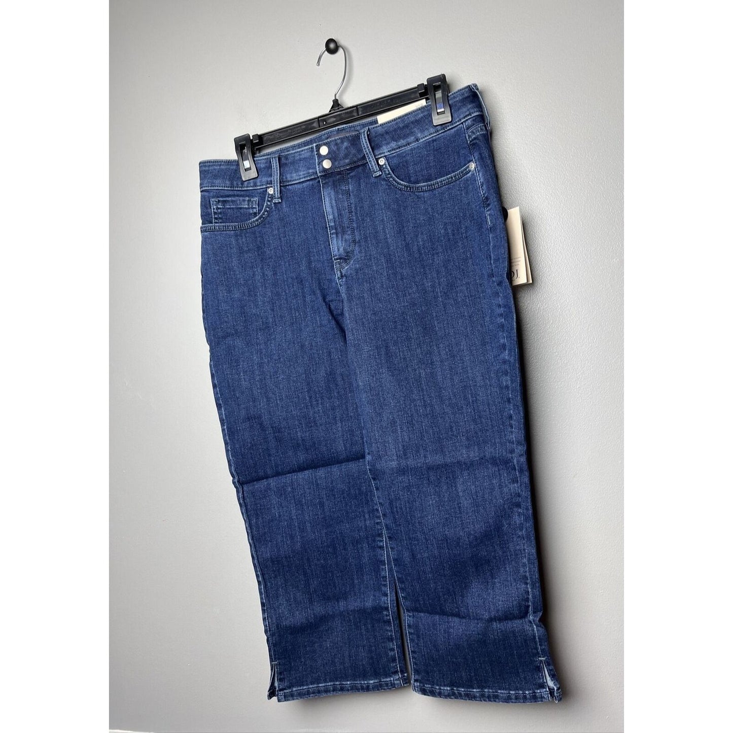 NYDJ Womens SZ 10P DARK WASH Capri Crop JEAN Cool Embrace 2 Snap STRETCH, SLIT