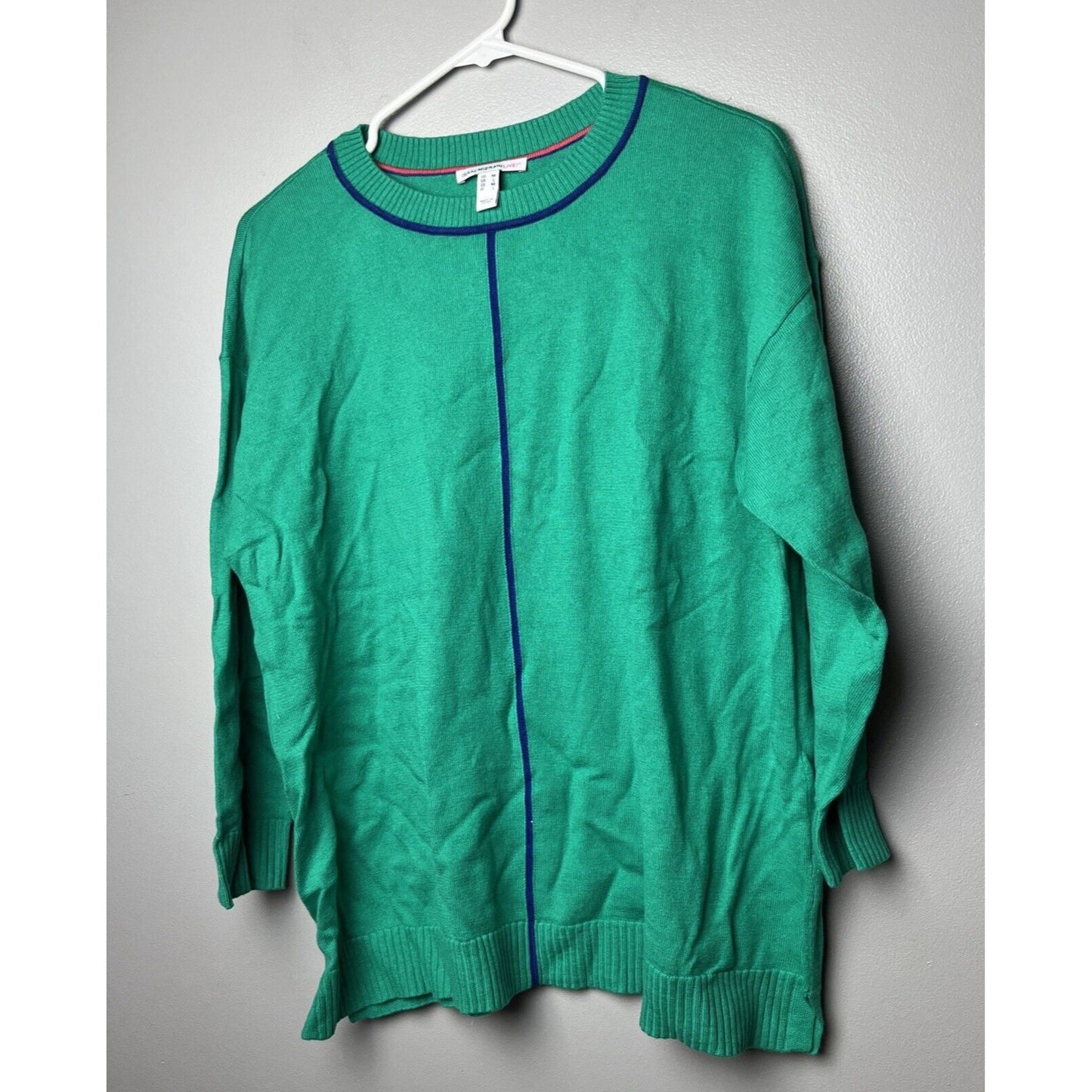 Isaac Mizrahi Live! Drop Shoulder Pullover w/ Contrast Piping (Jade, M) A471739
