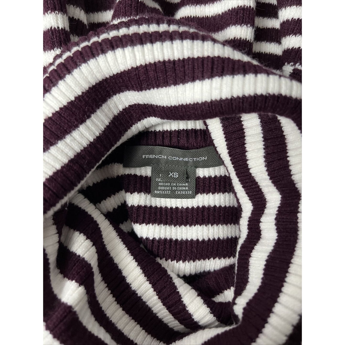 French Connection Evening Wine White Turtleneck Striped Sweater Women's Size XS