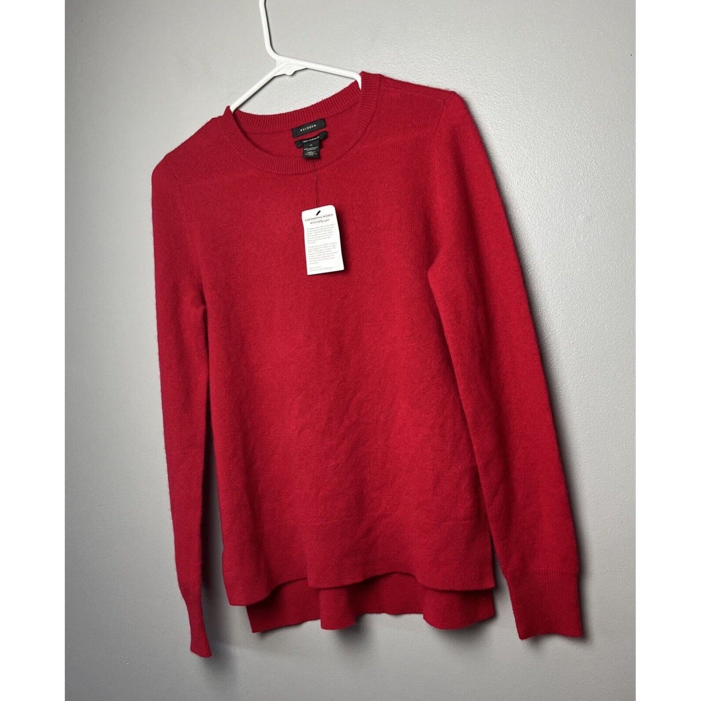 Halogen Cashmere Sweater Crew Neck Red Lightweight Pullover High Low Sz M NWD