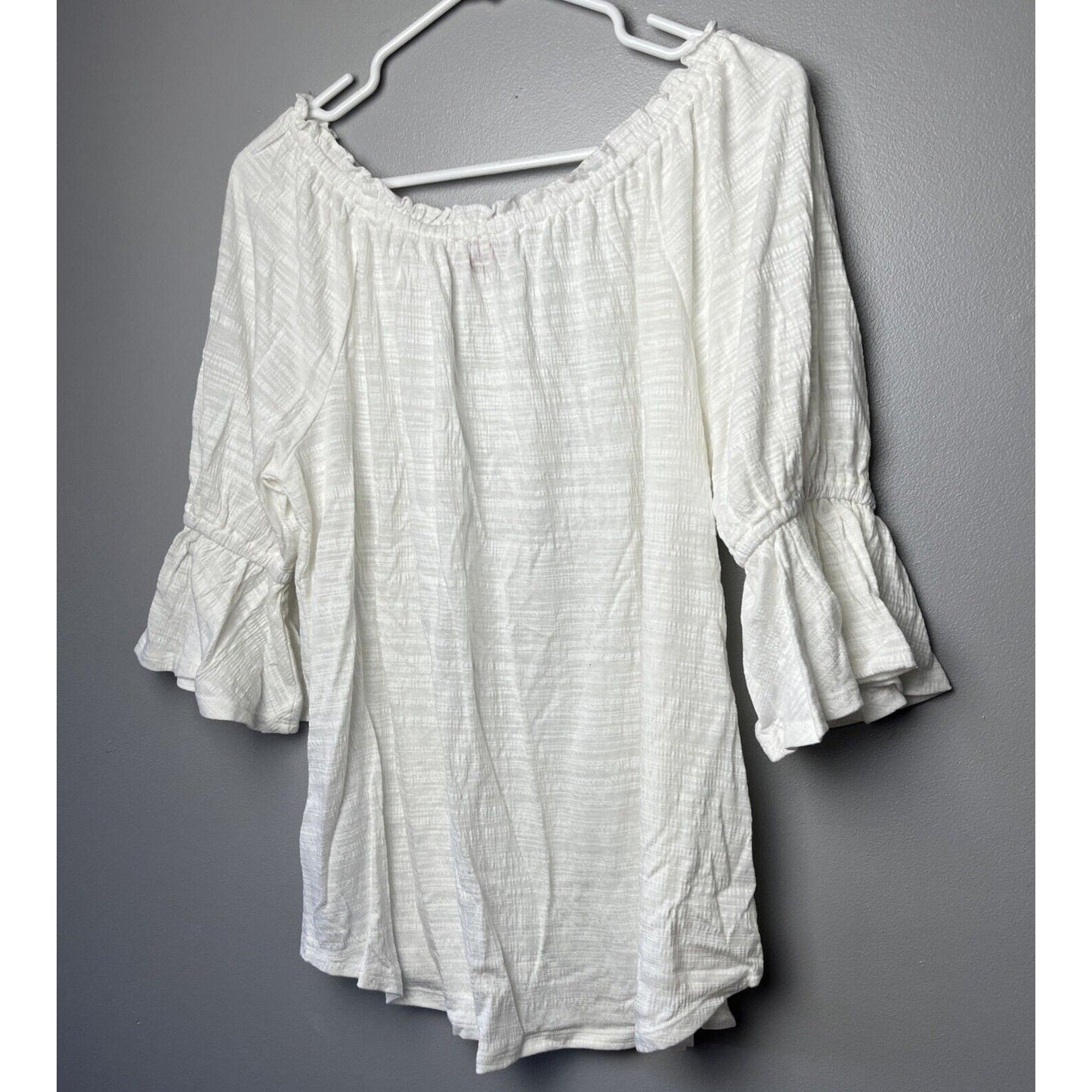 Laurie Felt Gauze Ruffle Peasant off the Shoulder Top White, Size XL