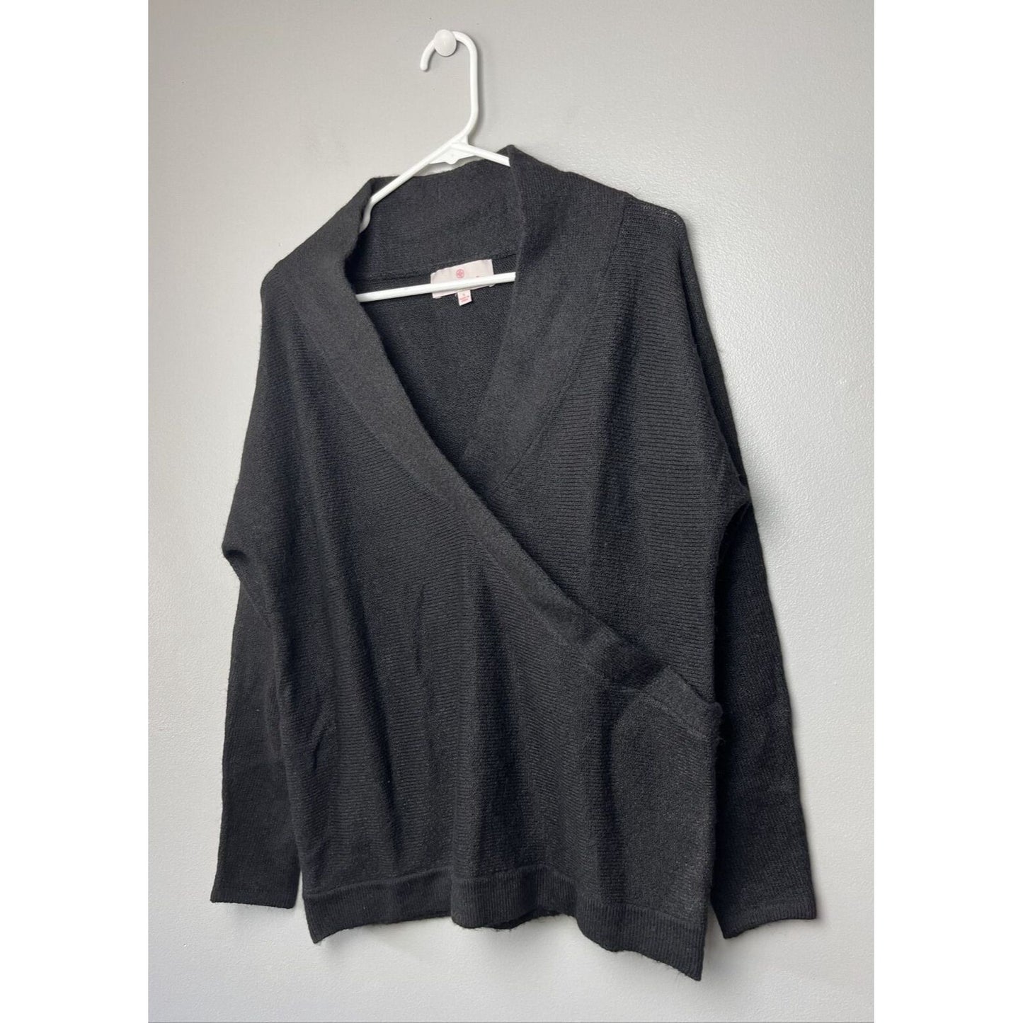 Laurie Felt Wrap Front Sweater with Long-Sleeves (Black, Small) A399789