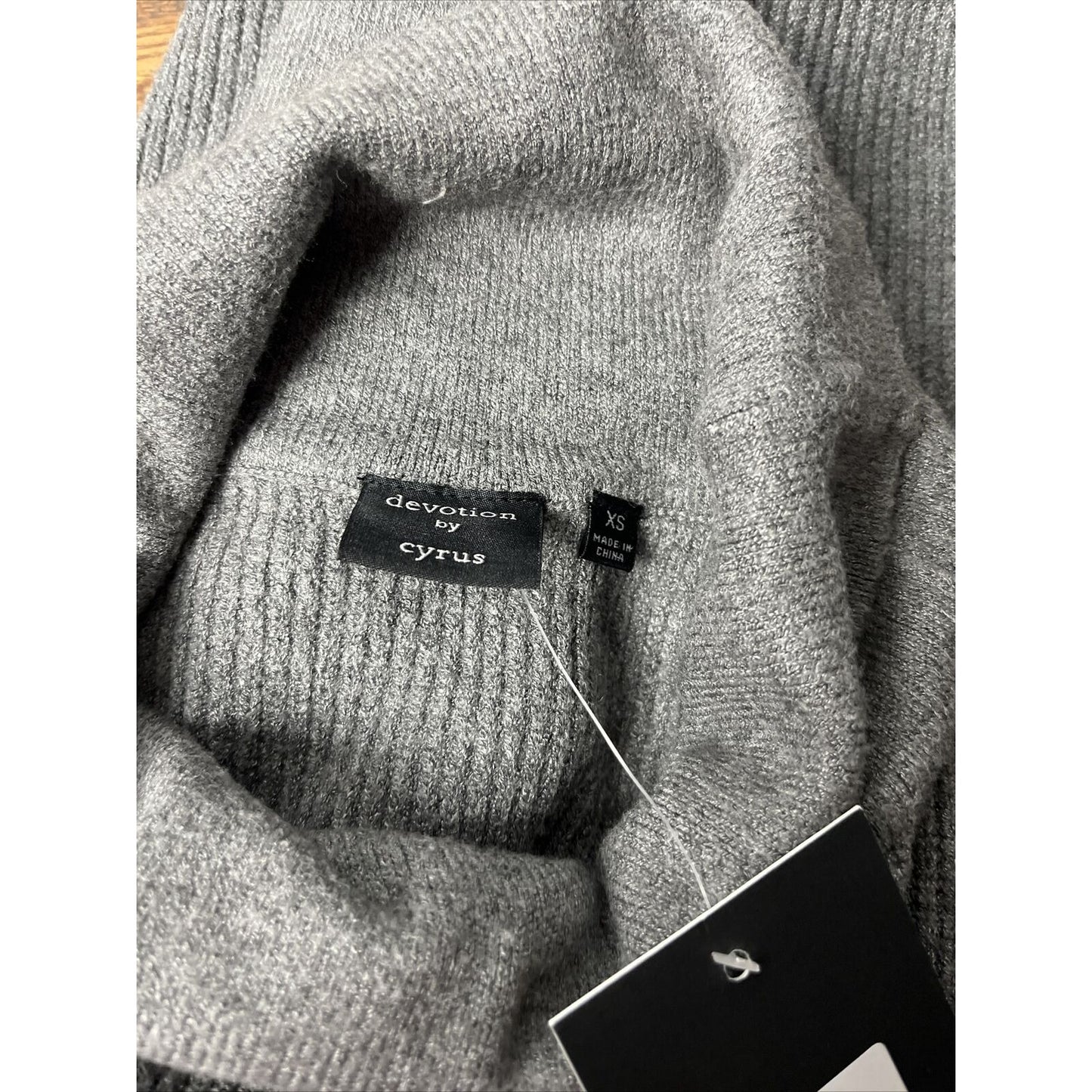 Devotion by Cyrus Charcoal Grey Cowl Neck Ribbed High Low Sweater Size XS