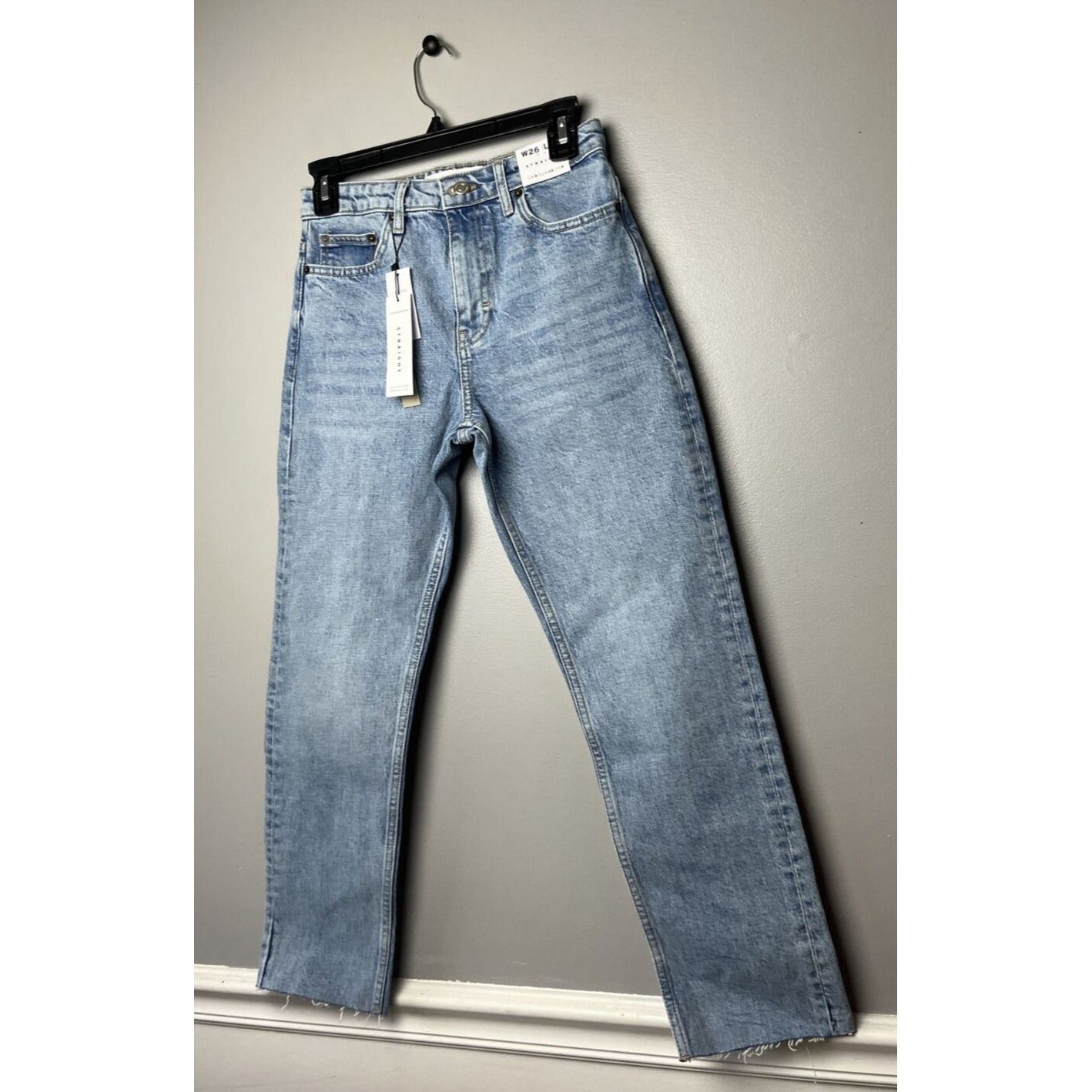 New Topshop Raw Hem Crop Straight Leg Jeans Women's 26 x 32 Blue Denim
