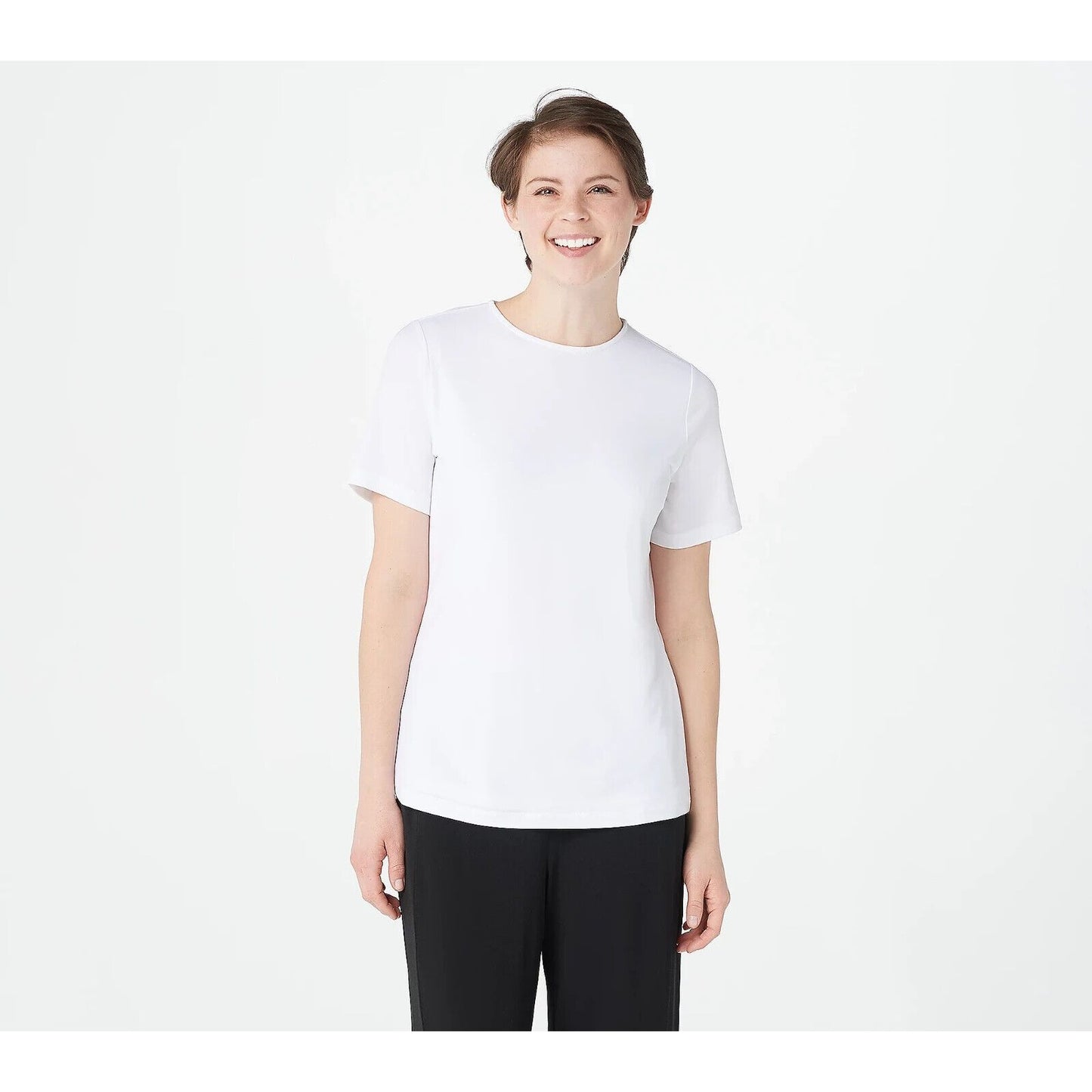 Susan Graver Essentials Liquid Knit Short Sleeve Top (White, Large) A213552
