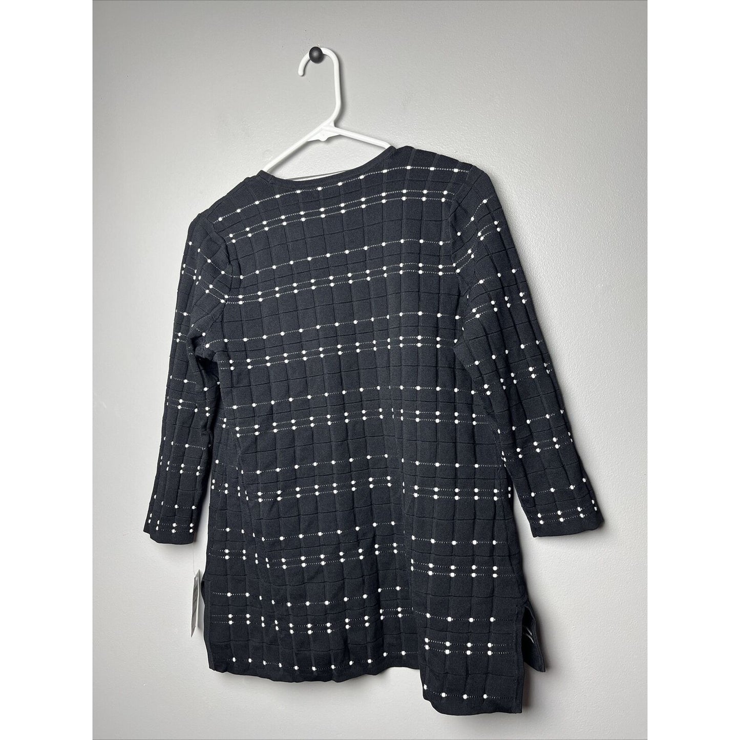 Alfani Black/White Dot Stitch 3/4 Sleeve Cardigan Size M Petite