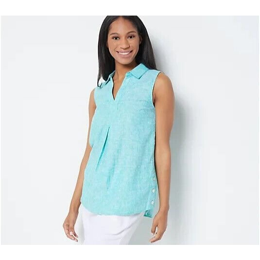 Susan Graver Pure Regular Cross-Dyed Linen Blend Tunic Bay Breeze Small A508737