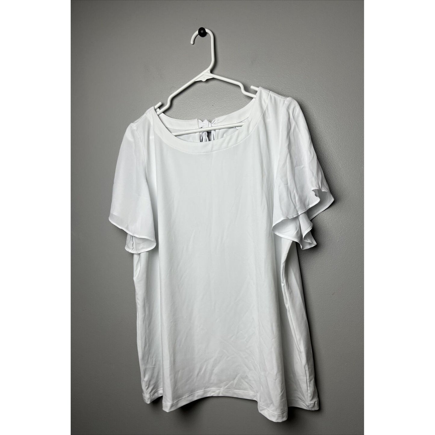 Susan Graver Women's Top Sz L Liquid Knit Tie-Back Flutter Sleeves White A479170
