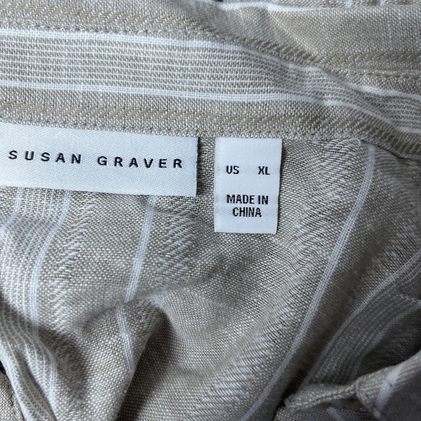 Susan Graver Regular Easy Linen Blend Cross- Dyed Tunic Khaki Stripe XL A396835