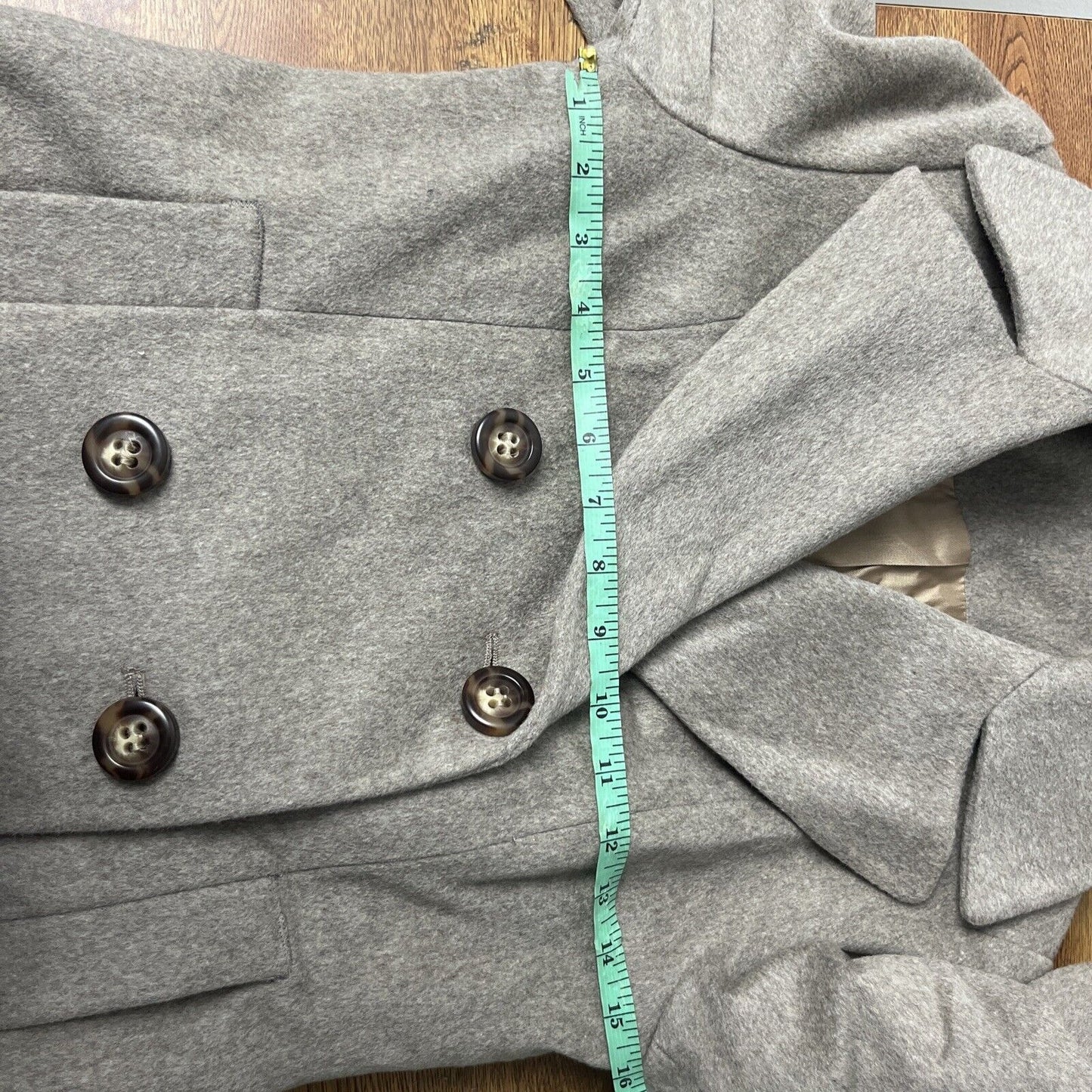 Fleurette 100% Wool Pea Coat Jacket Luxe Designer Oatmeal Size 4
