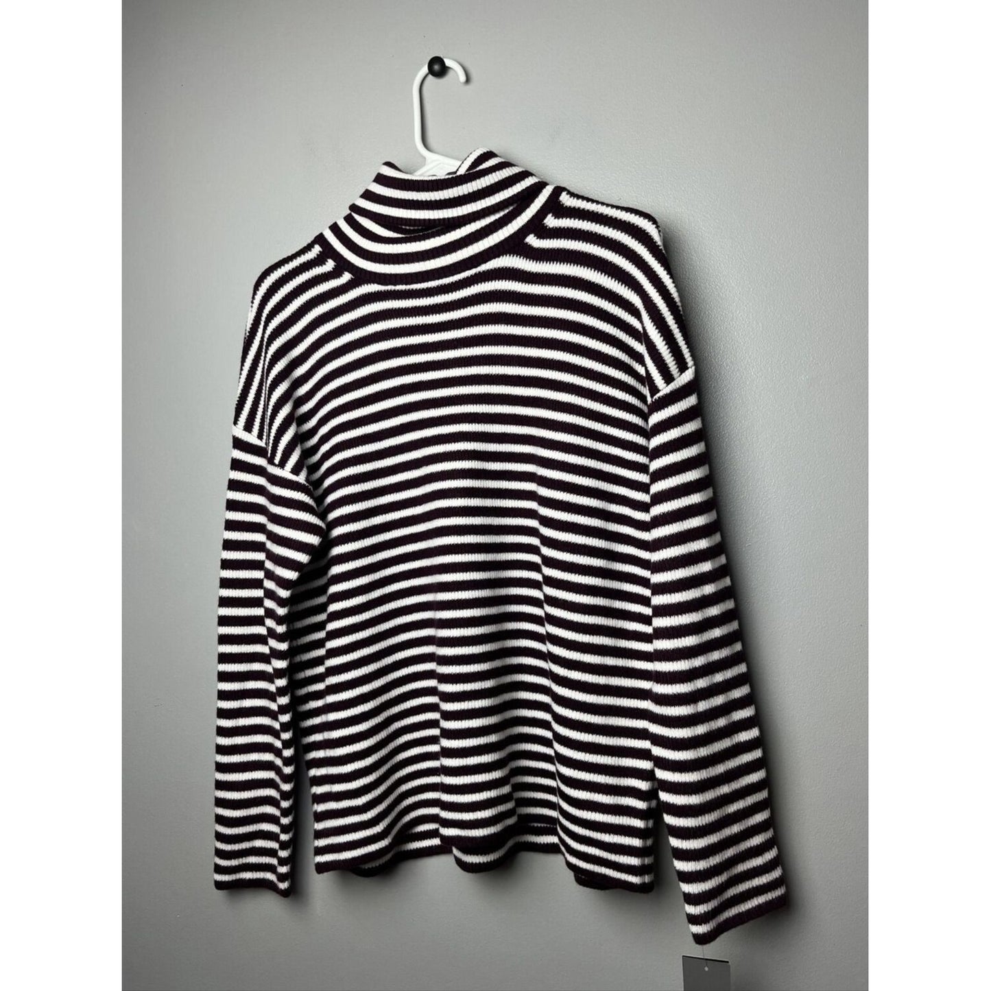 French Connection Evening Wine White Turtleneck Striped Sweater Women's Size XS