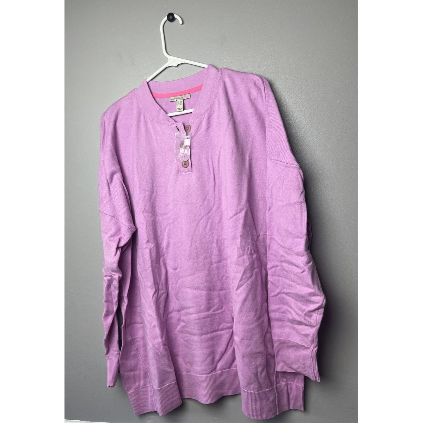 Isaac Mizrahi Live! SOHO Henley Sweater w/ Drop Shoulder Peony Size 2X