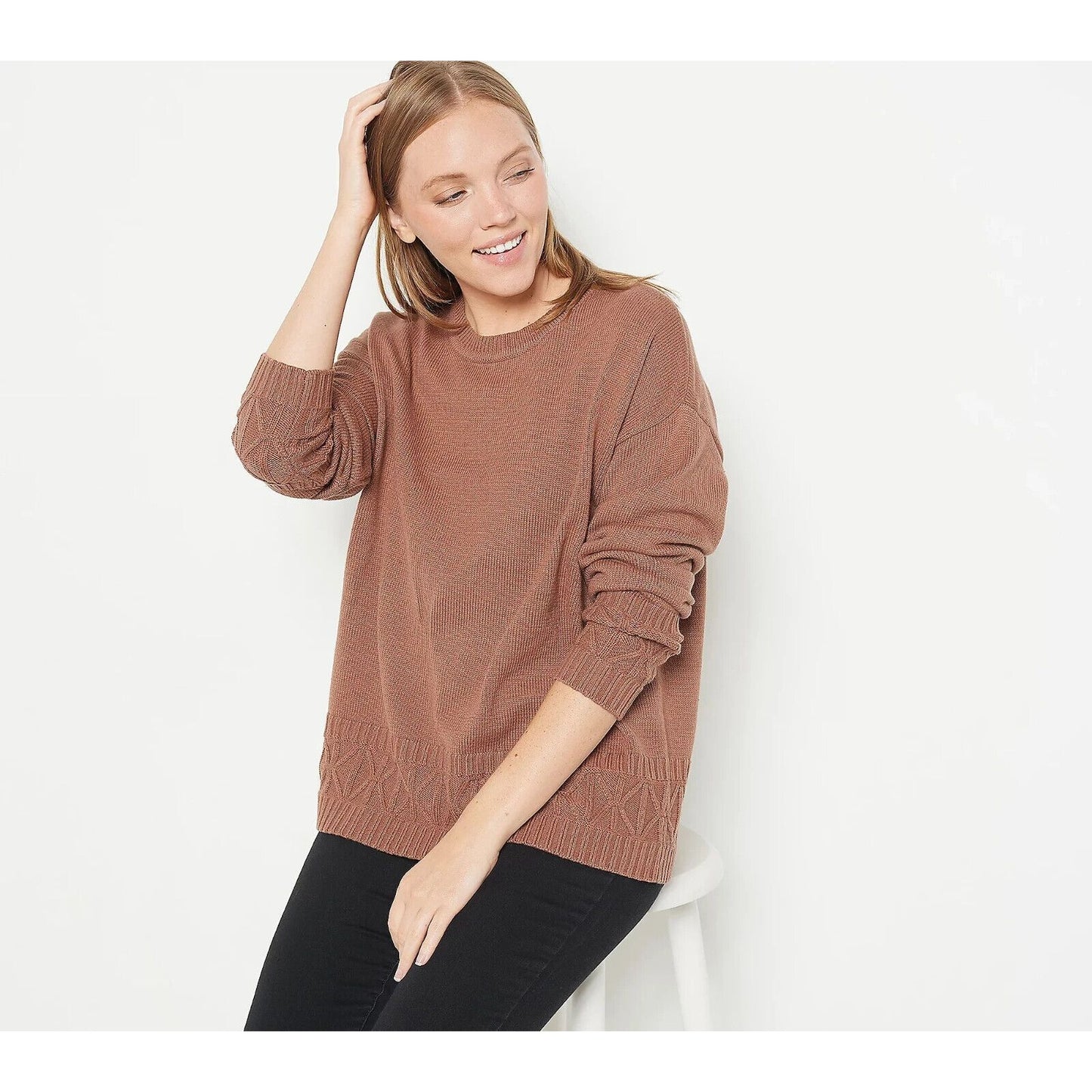 NWT Womens Isaac Mizrahi Live! Pullover Crew-Neck Sweater with Novelty Trim - S