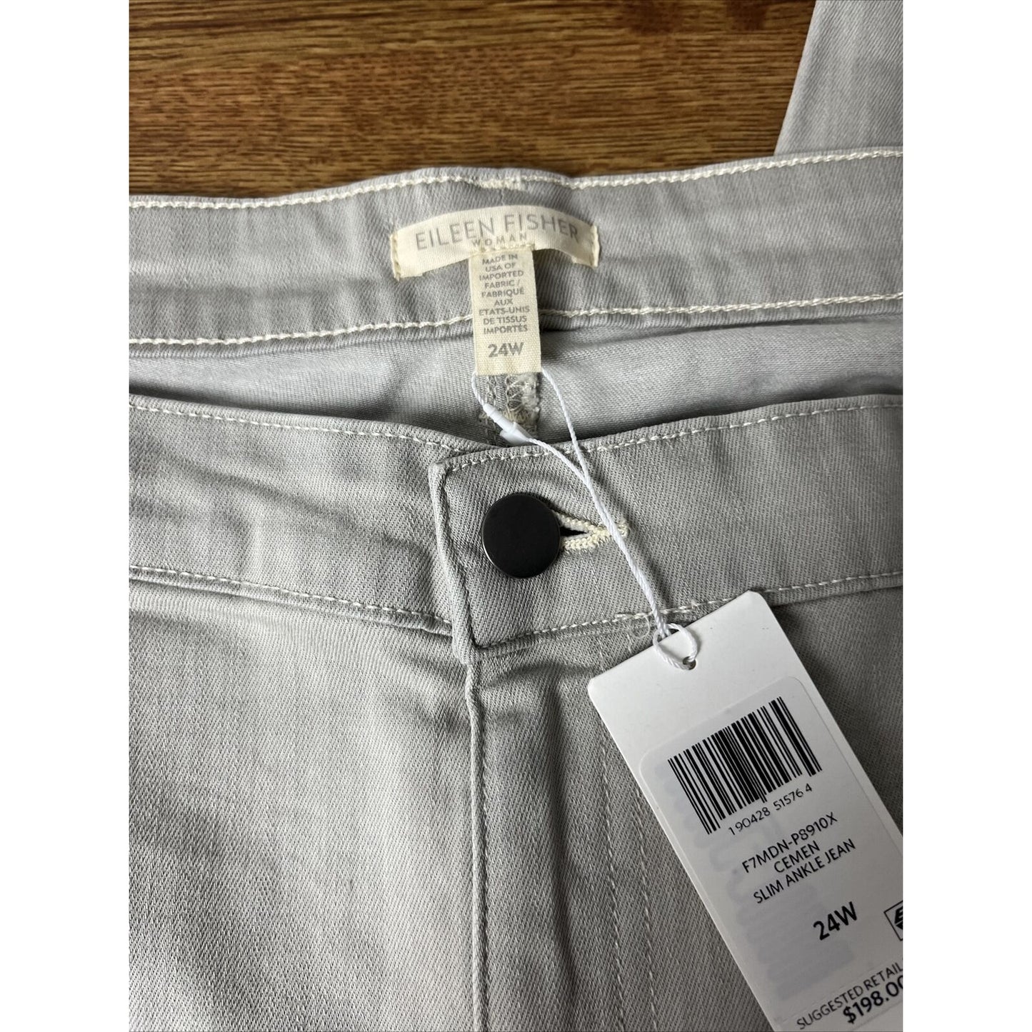 NWT Eileen Fisher Organic Cotton Blend Skinny Jeans, Plus Size 24W - CEMENT GRAY
