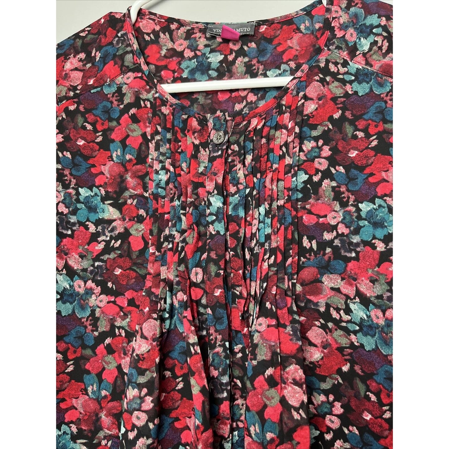VINCE CAMUTO Womens Floral Print Pleated Blouse Size Small