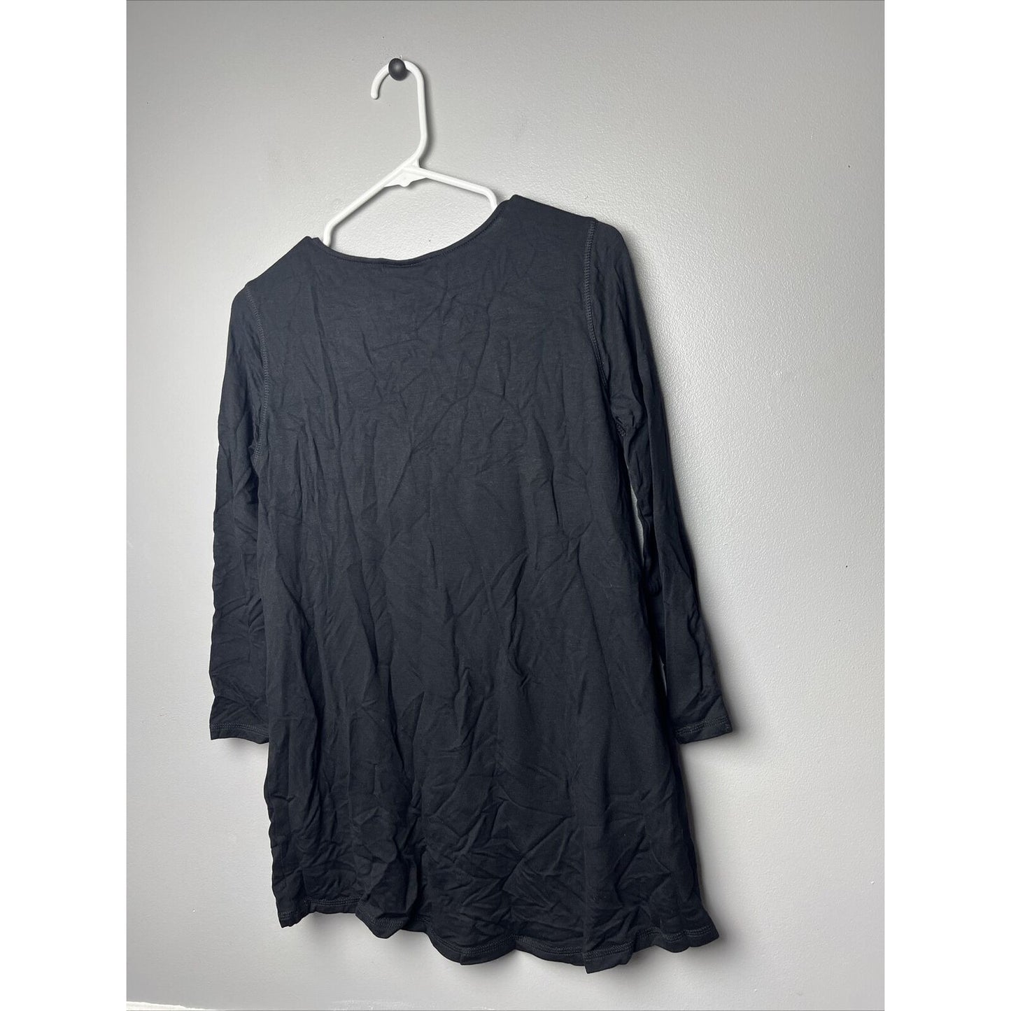 Susan Graver Weekend Cozy Jersey Knit Hi-Lo Hem Top Pockets Women's Sz S Black
