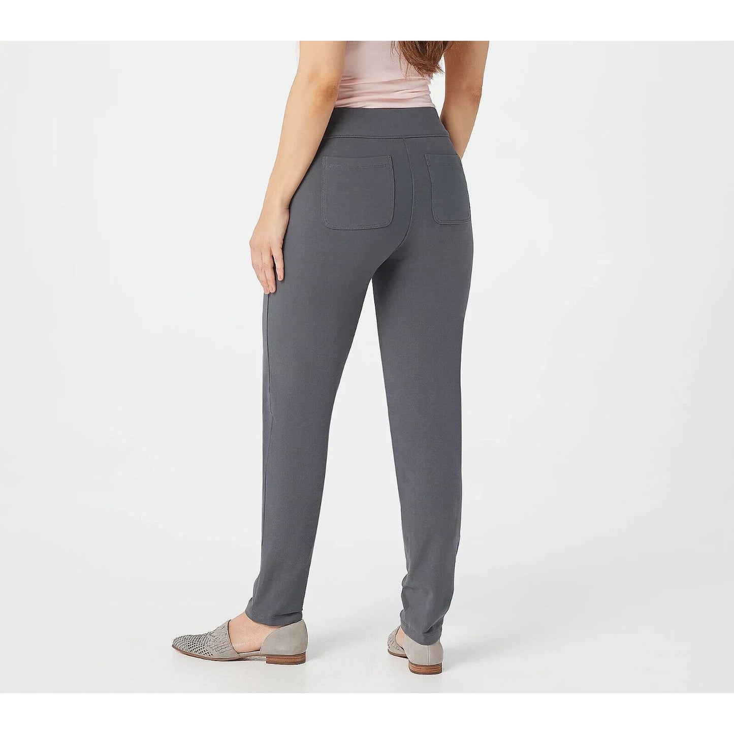 Susan Graver Weekend Premium Stretch Slim Leg Pull-On Pants Pocket Grey Size 2X