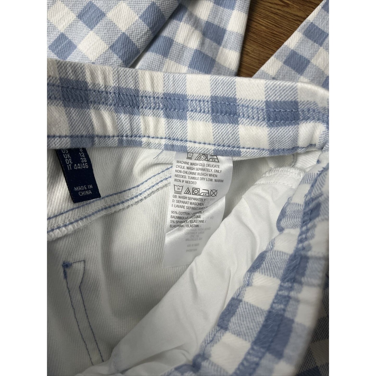 Isaac Mizrahi Live! True Denim Gingham Pull On Straight Jean BLUE Regular 8