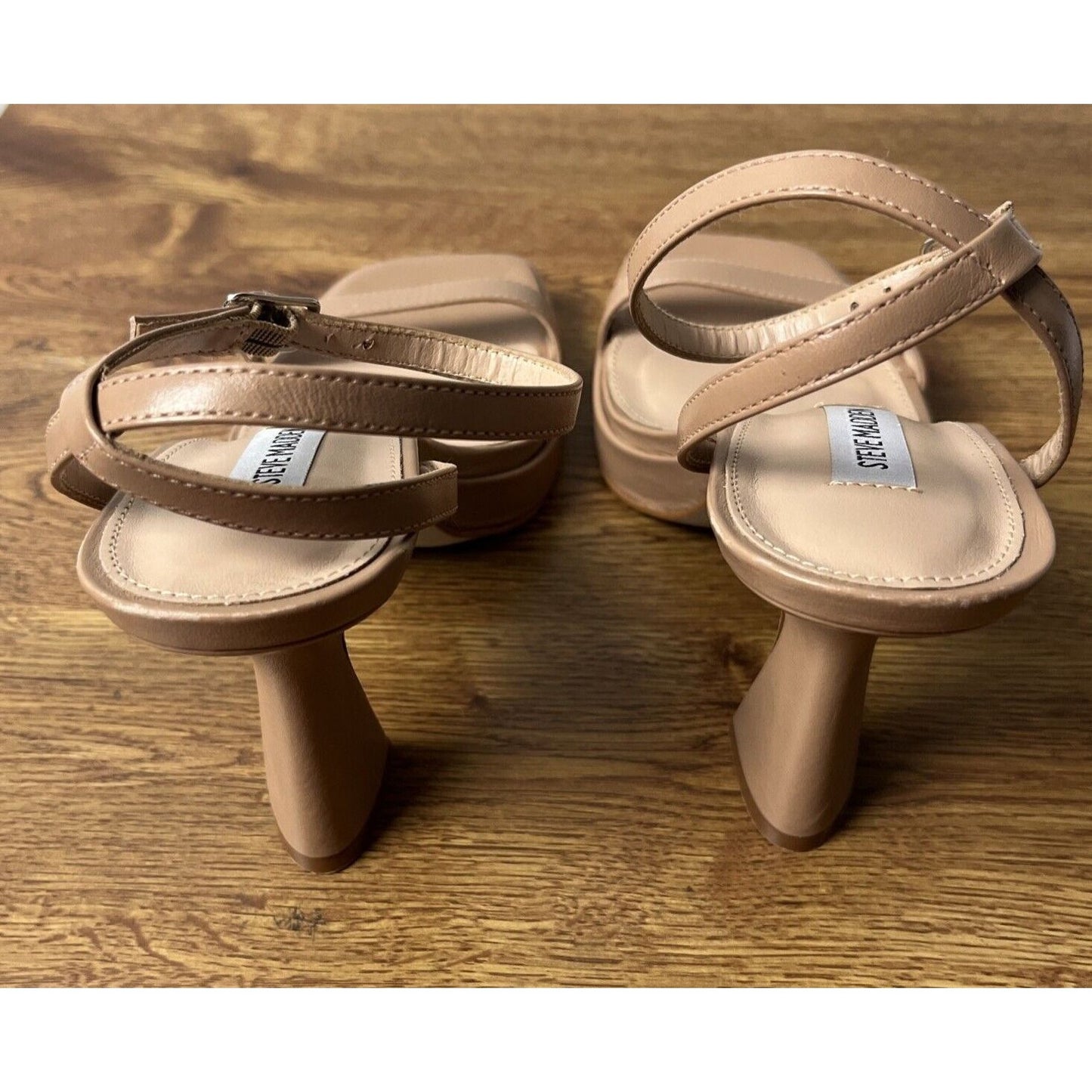 Steve Madden Nicky Tan Leather Ankle Strap Squared Open Toe Heel Sandal Size 8.5