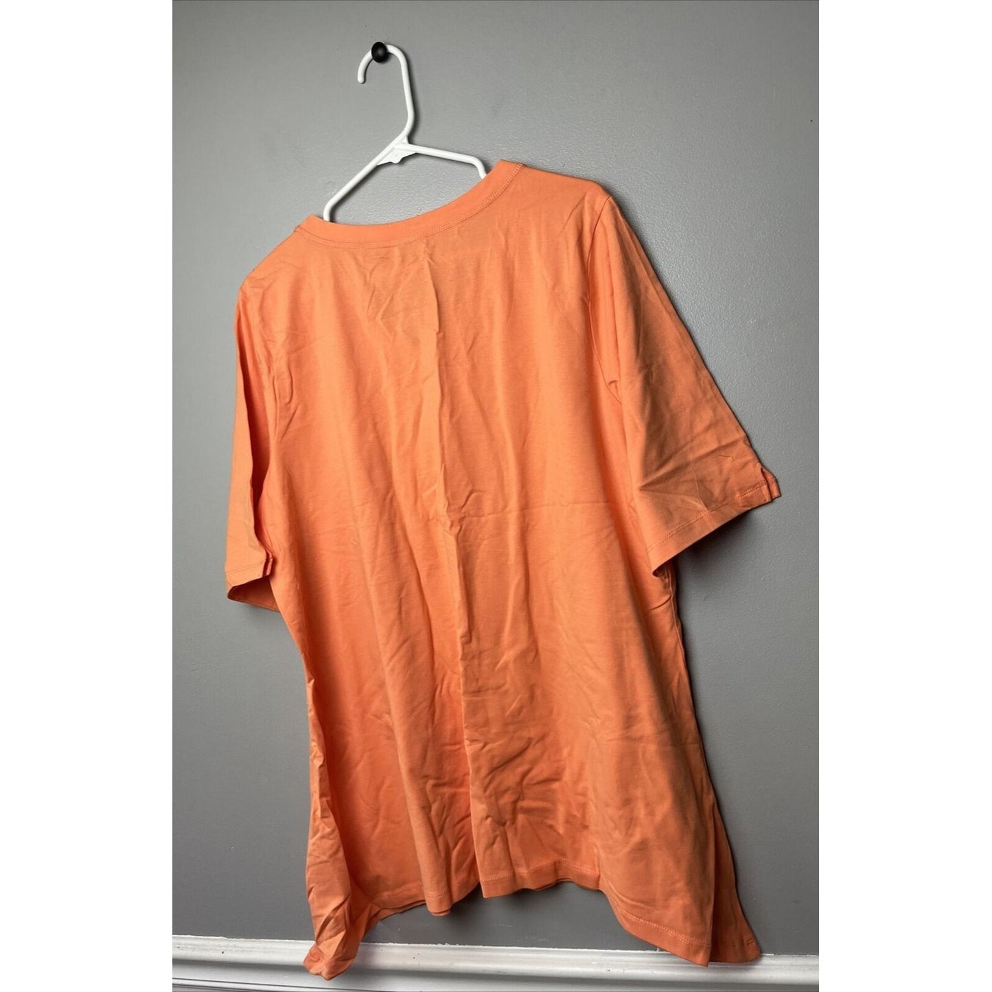 Denim & Co. Perfect Jersey V-neck Trapeze Hem Top-Spring Melon-XL-A254299-NWOT