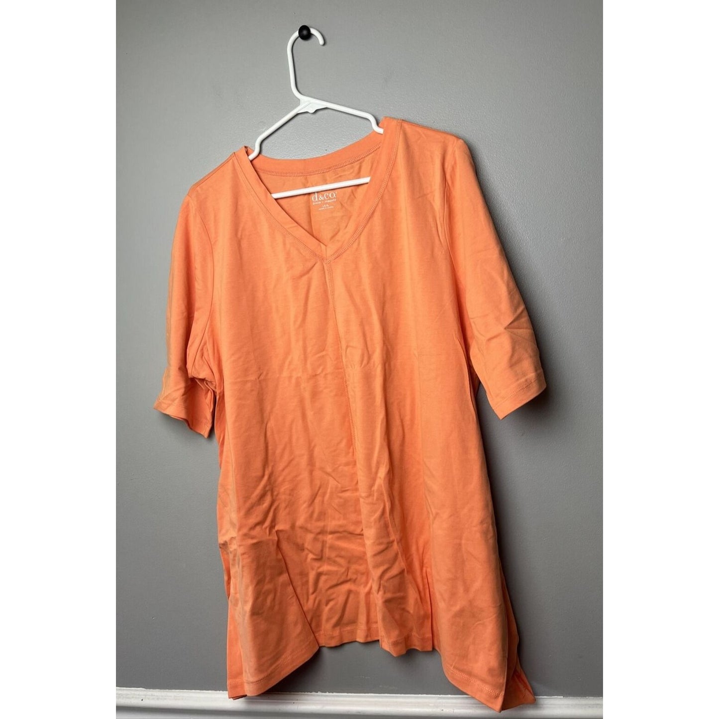 Denim & Co. Perfect Jersey V-neck Trapeze Hem Top-Spring Melon-XL-A254299-NWOT