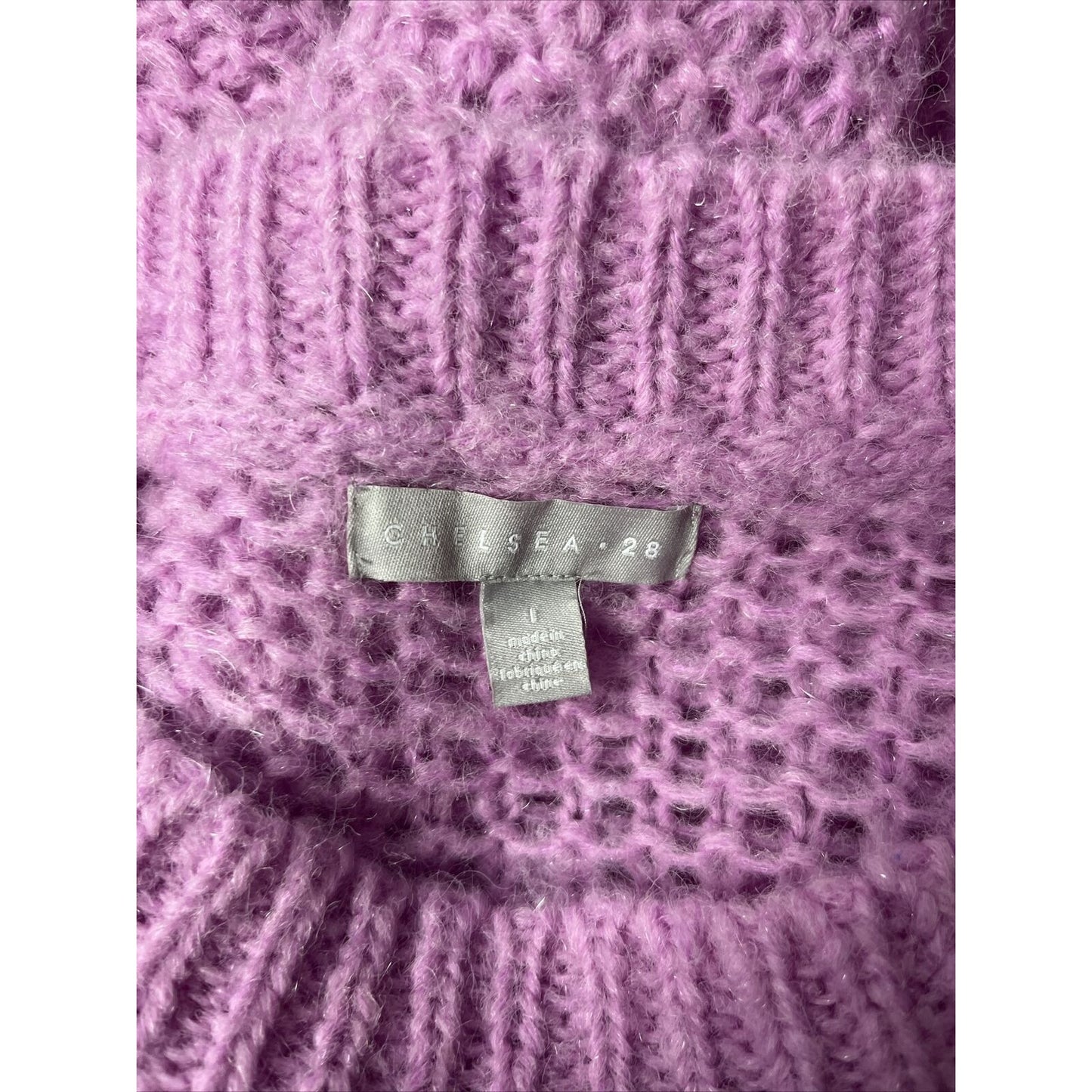New Chelsea 28 Size Large Purple tulip Open Knit sweater Wool Blend Cozy G4
