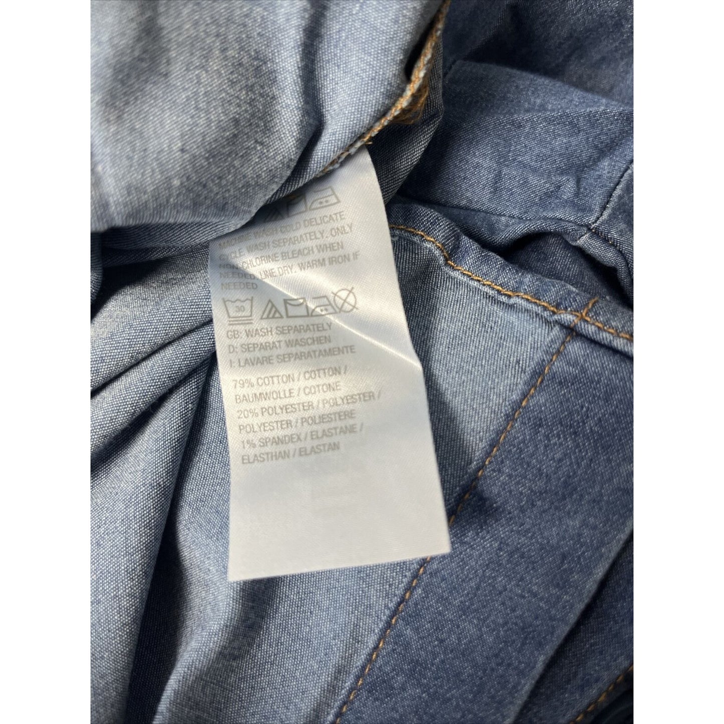 Joan Rivers V-Neck Denim Shirt w/ Back Button Detail Size XS Blue