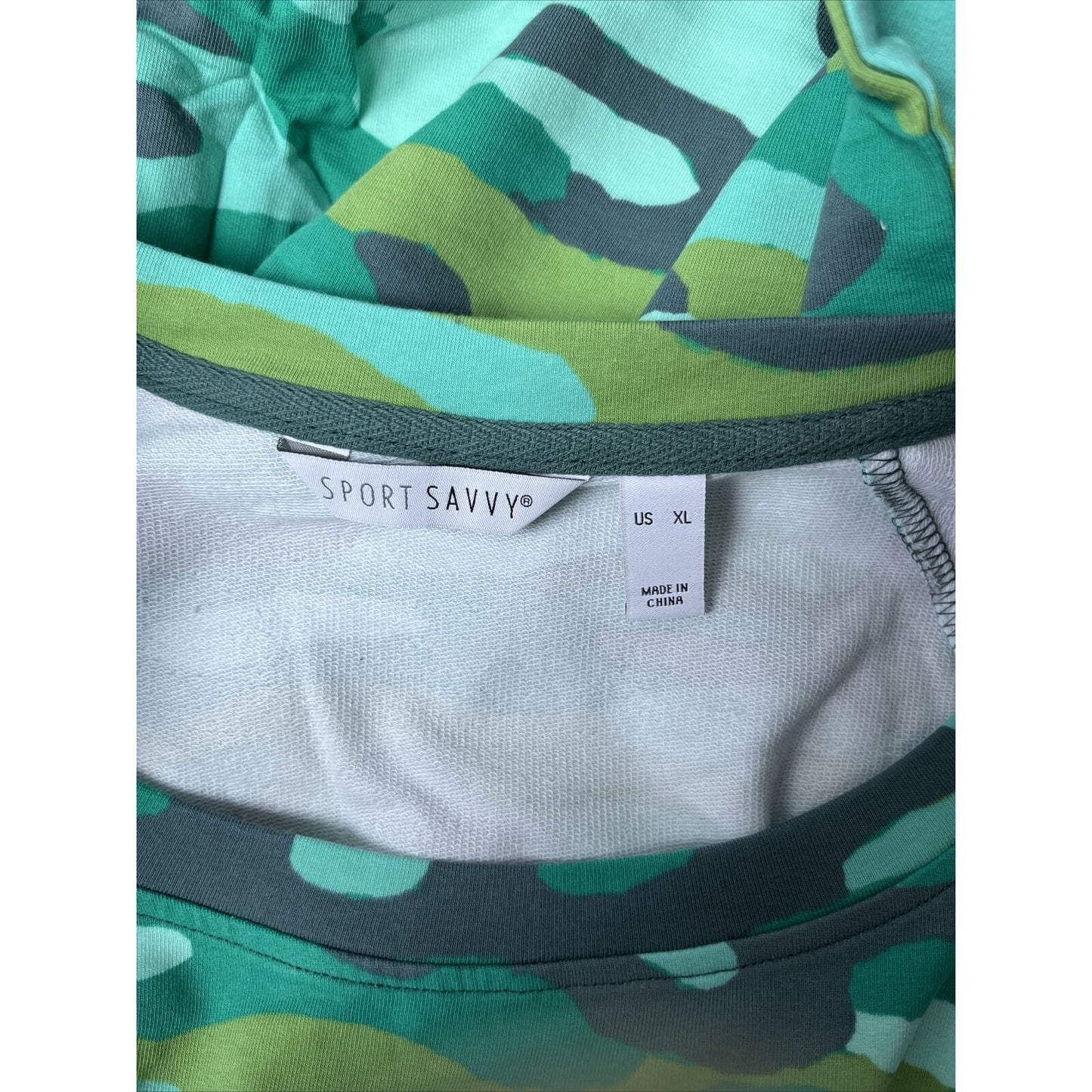 Sport Savvy Printed Terry Raglan Elbow Slv Dress Sea Pine Camo XL NWOT A487111