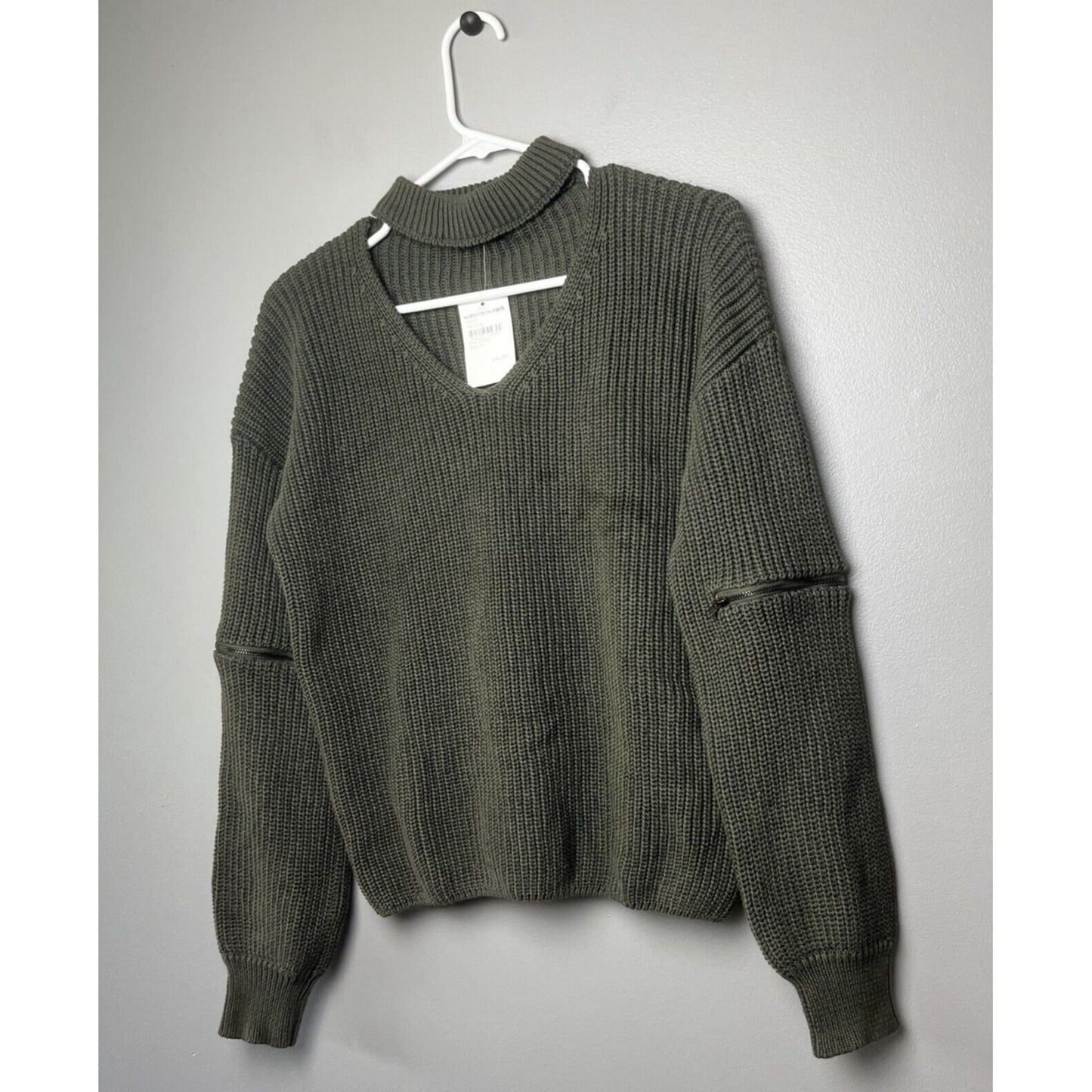 Vici Collection Women's Zip Sleeve Mock Neck Cotton Sweater In Dark Olive Small