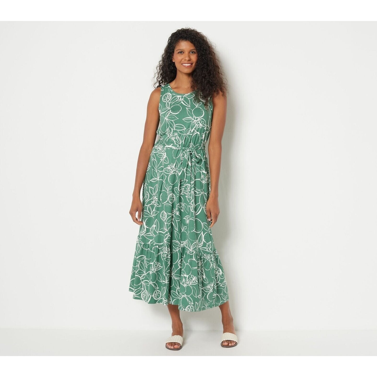 Cuddl Duds Petite Flexwear Scoop-Neck Tiered Dress Ivy Citrus PXL NWOT A471031