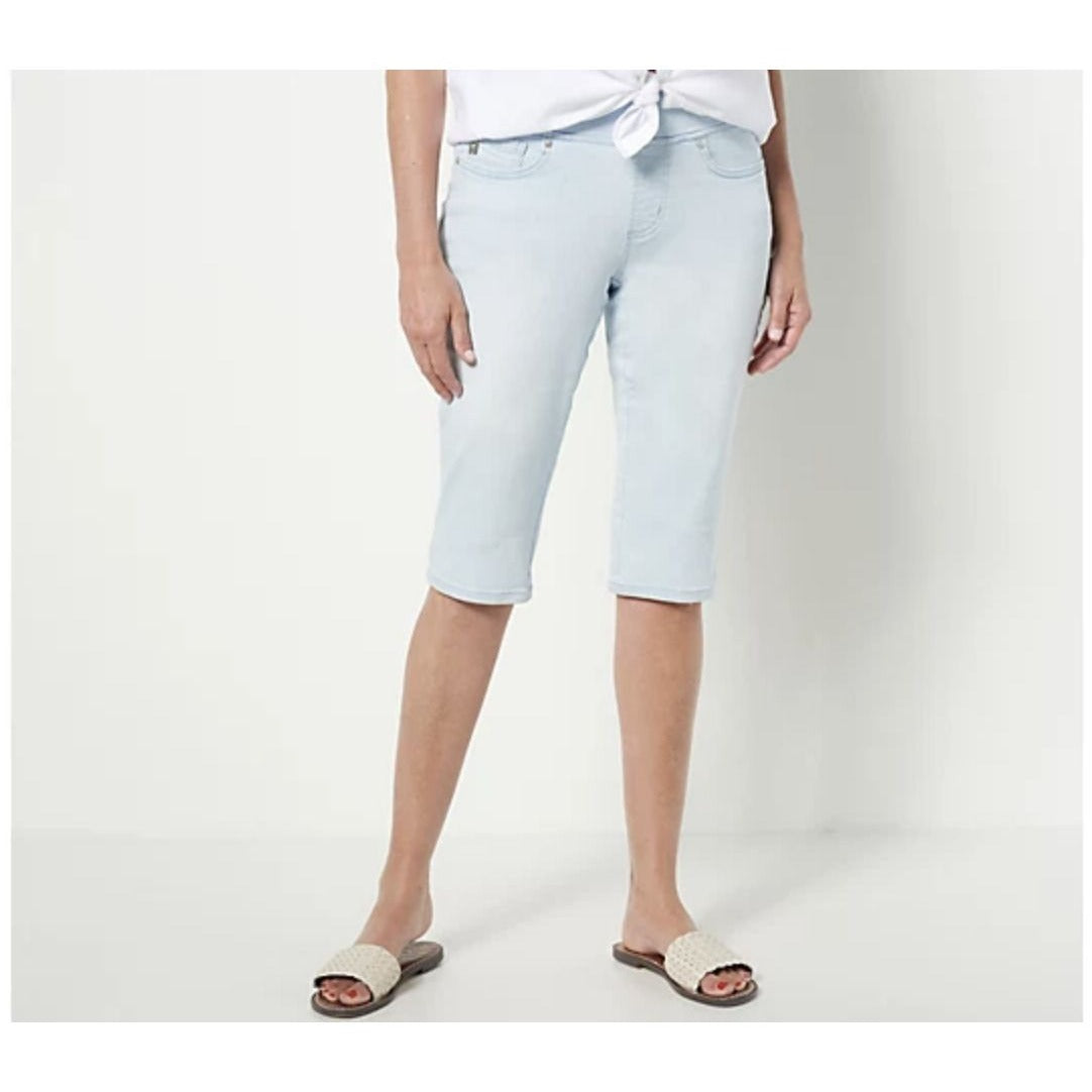 Belle Kim Gravel Petite TripleLuxe Twill Pedal Pushers Bleach Wash 8P A489401