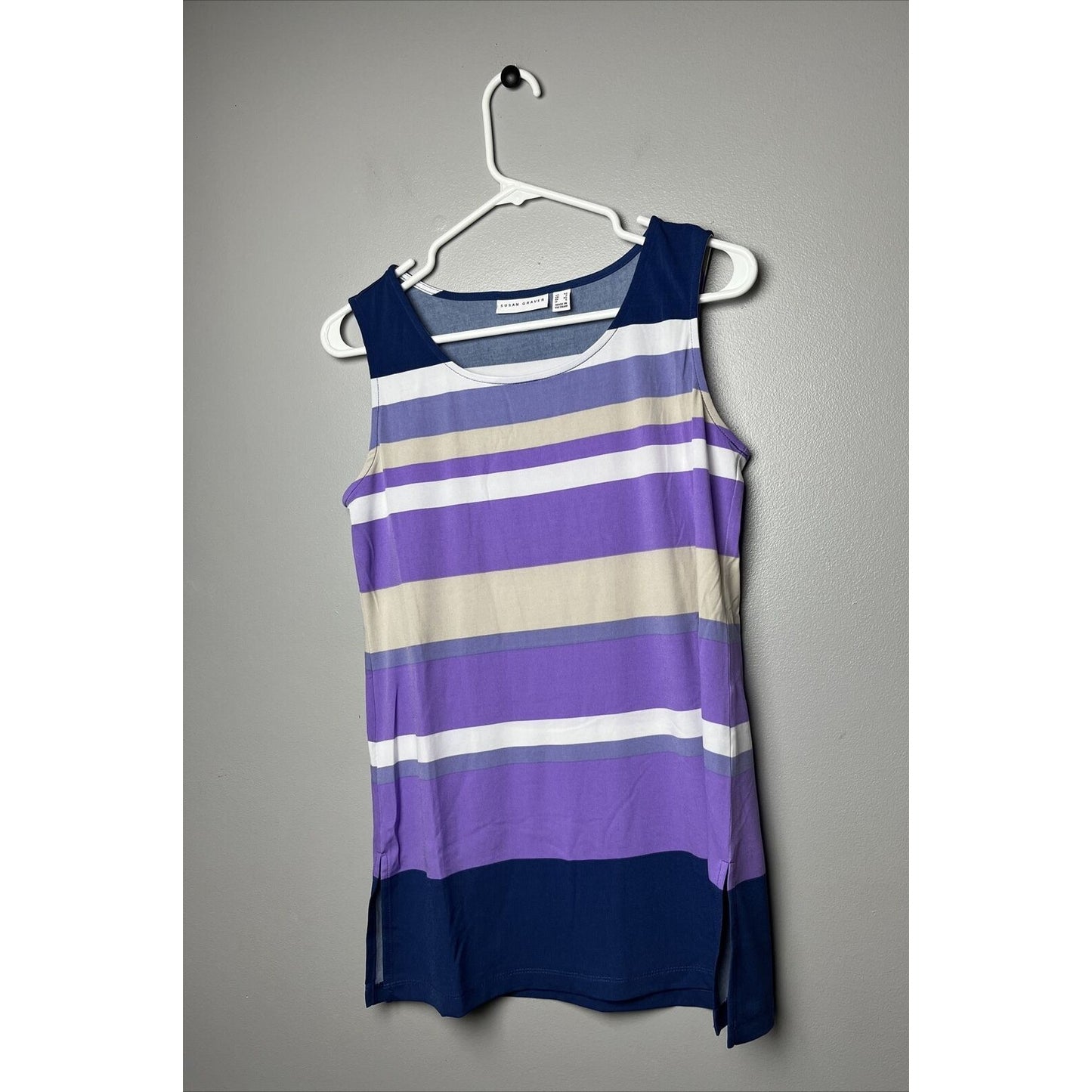 Susan Graver Liquid Knit Cardigan and Printed Tank Set Lavender/Ocean, XS
