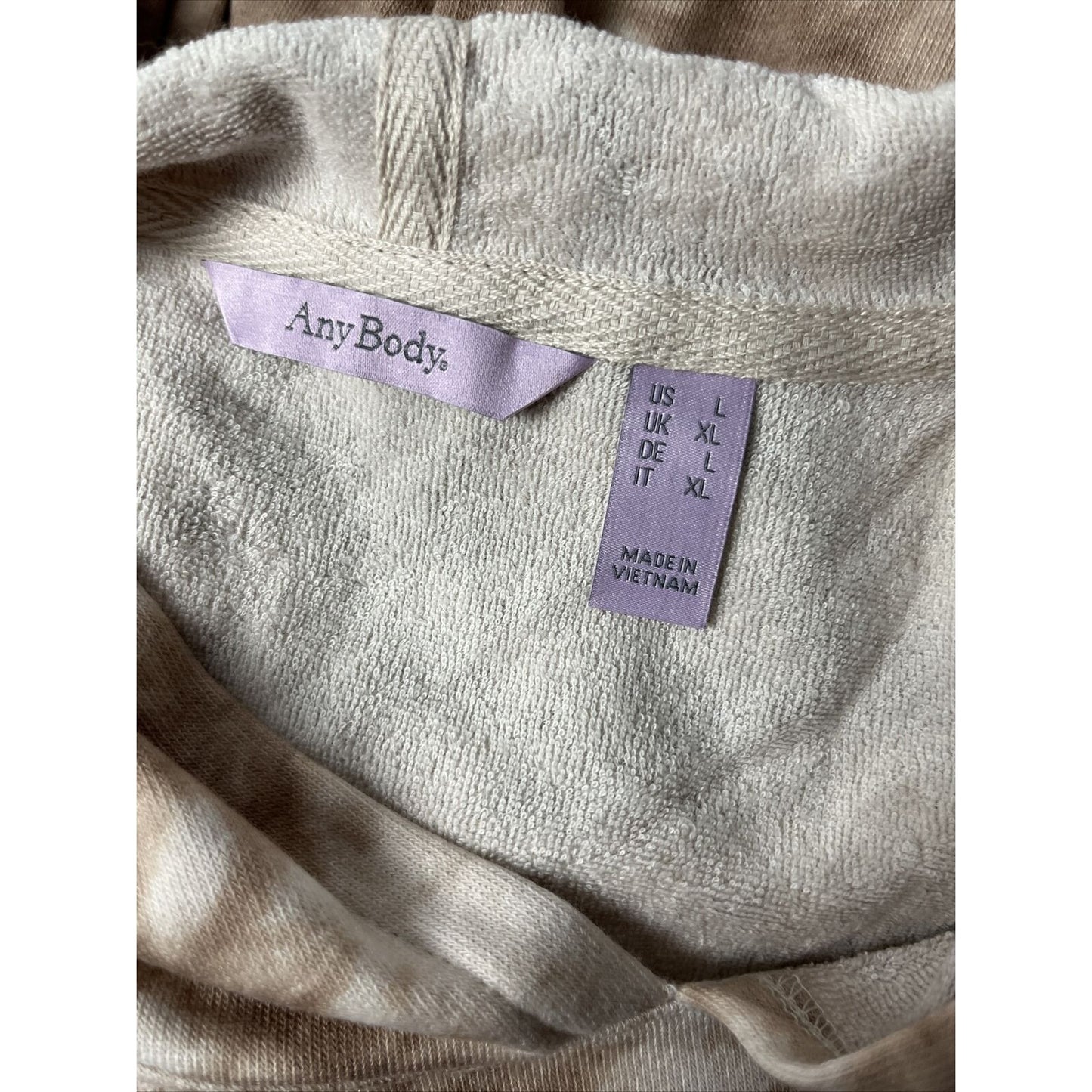 AnyBody Printed Brushed Towel Terry Hoodie Almond TieDye, Large