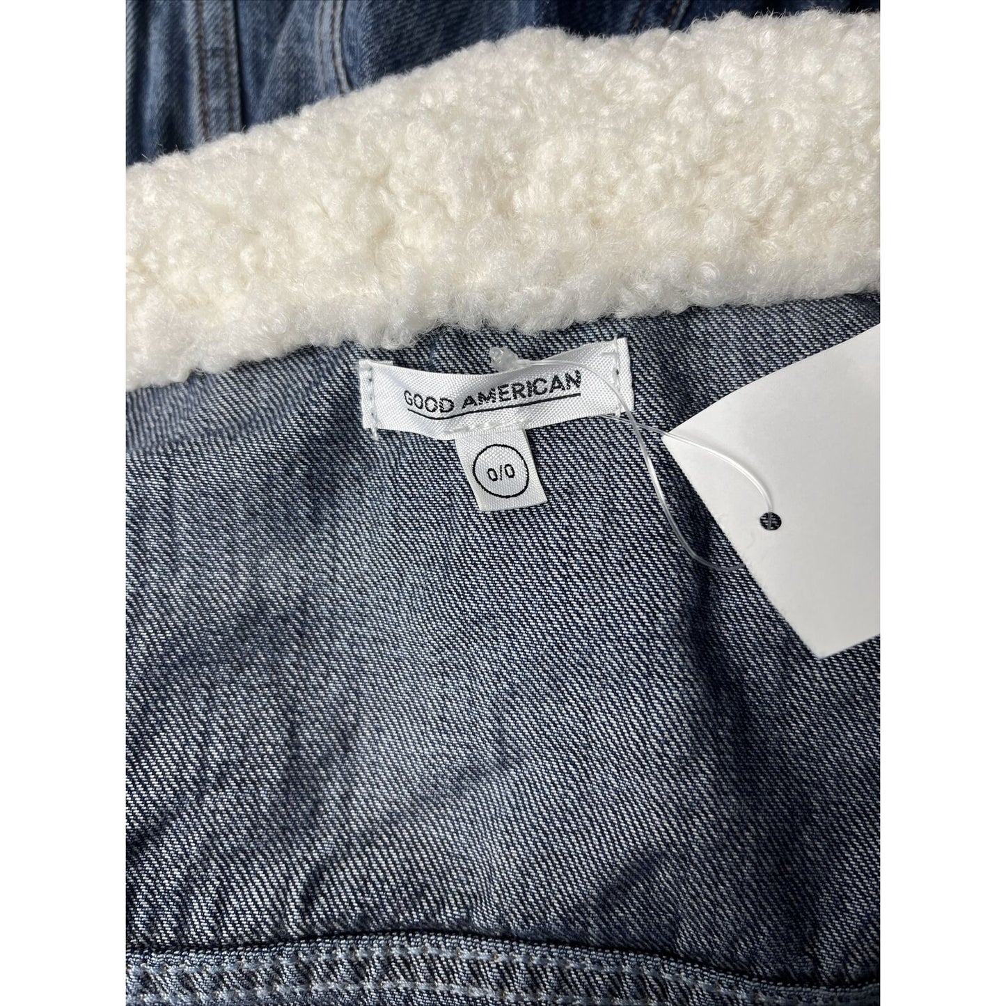 Good American Jacket Size 0/0 Small Denim Sherpa Collar Boyfriend Jacket Womens
