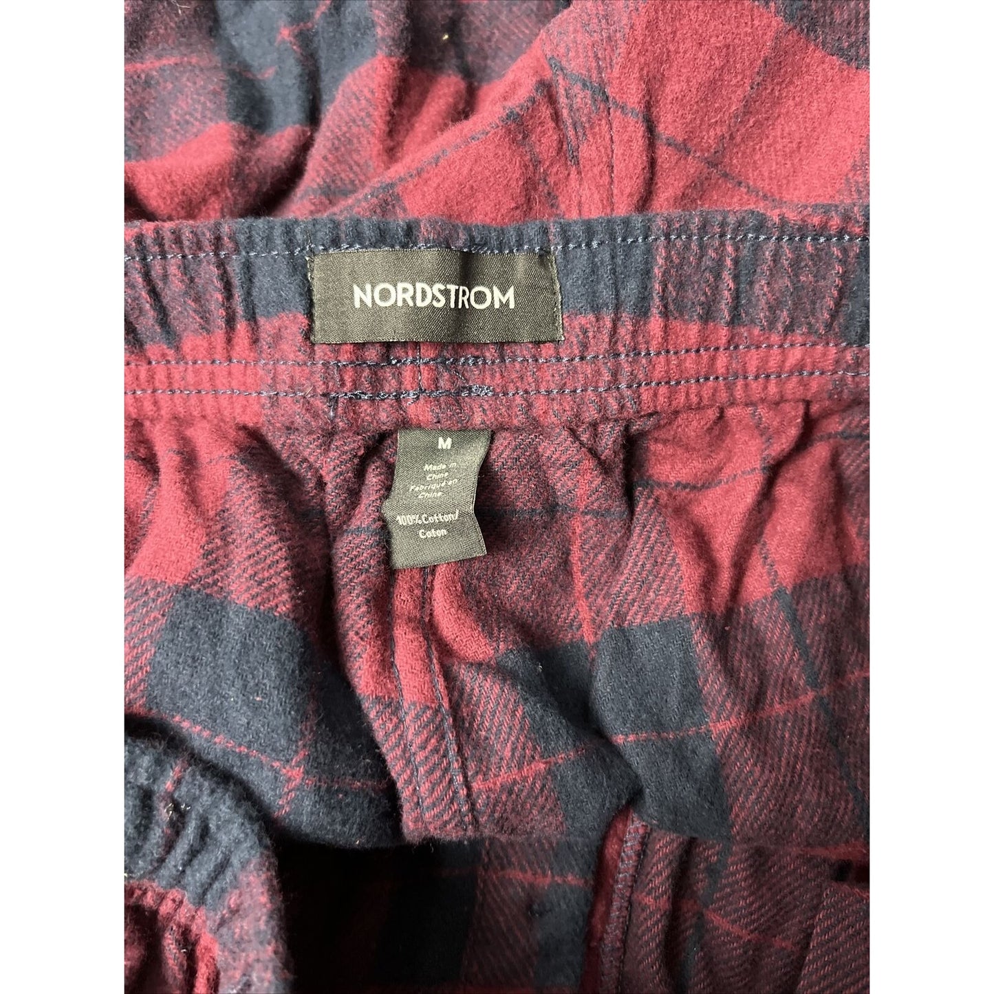 NORDSTROM Men's Flannel Cotton Pajamas Burgundy Block Tartan Size M