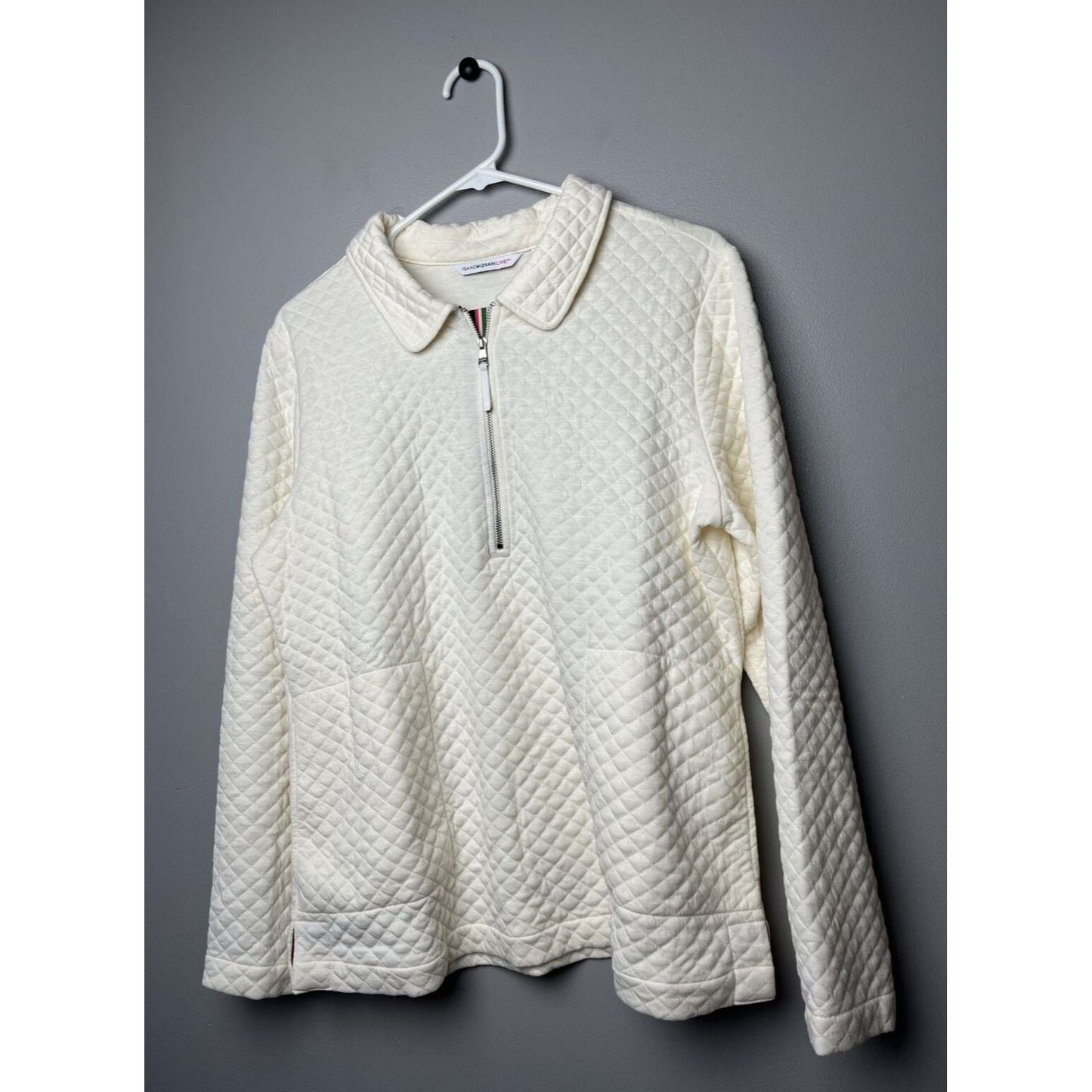 Isaac Mizrahi Live! Quilted Half-Zip Pullover Ivory, MEDIUM