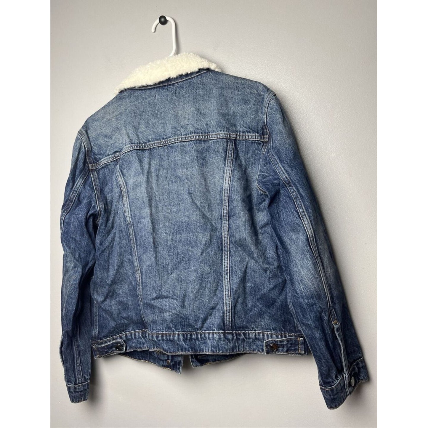 Good American Jacket Size 0/0 Small Denim Sherpa Collar Boyfriend Jacket Womens