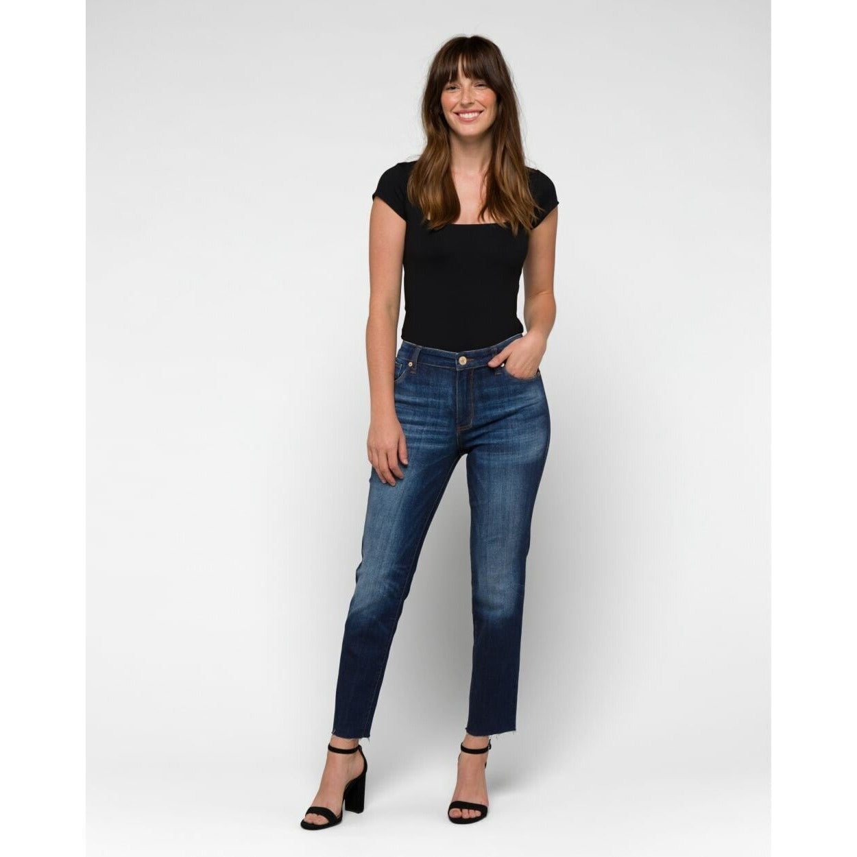 M1083 STS BLUE Caroline High Rise Straight Leg Raw Hem Jeans Blue Womens Size 23