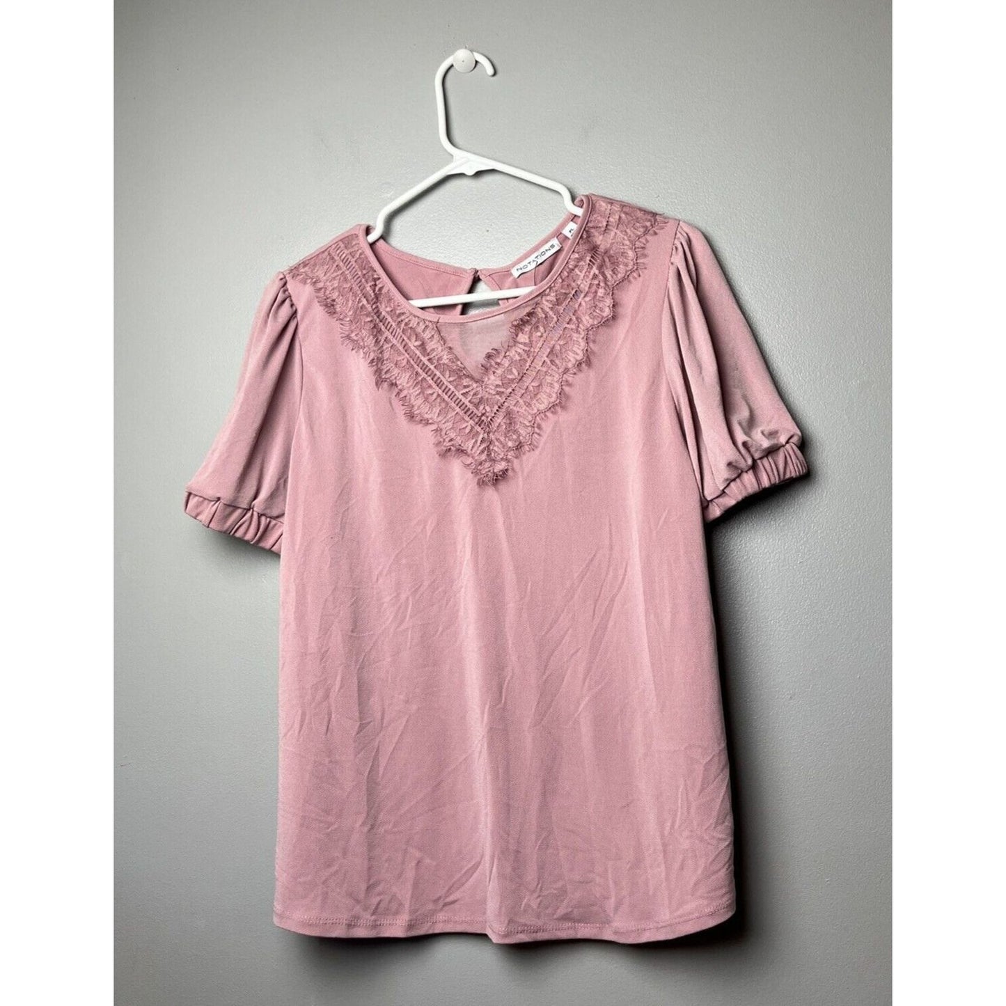 Petite Size Short Puff Sleeve Top With Lace Size PL