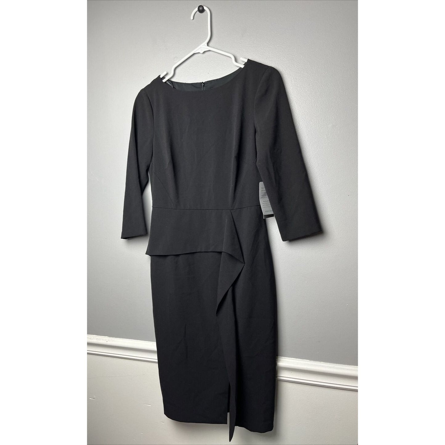 Vince Camuto Women's Black Angled Ruffle Sheath Midi Dress Size 4 MSRP $138