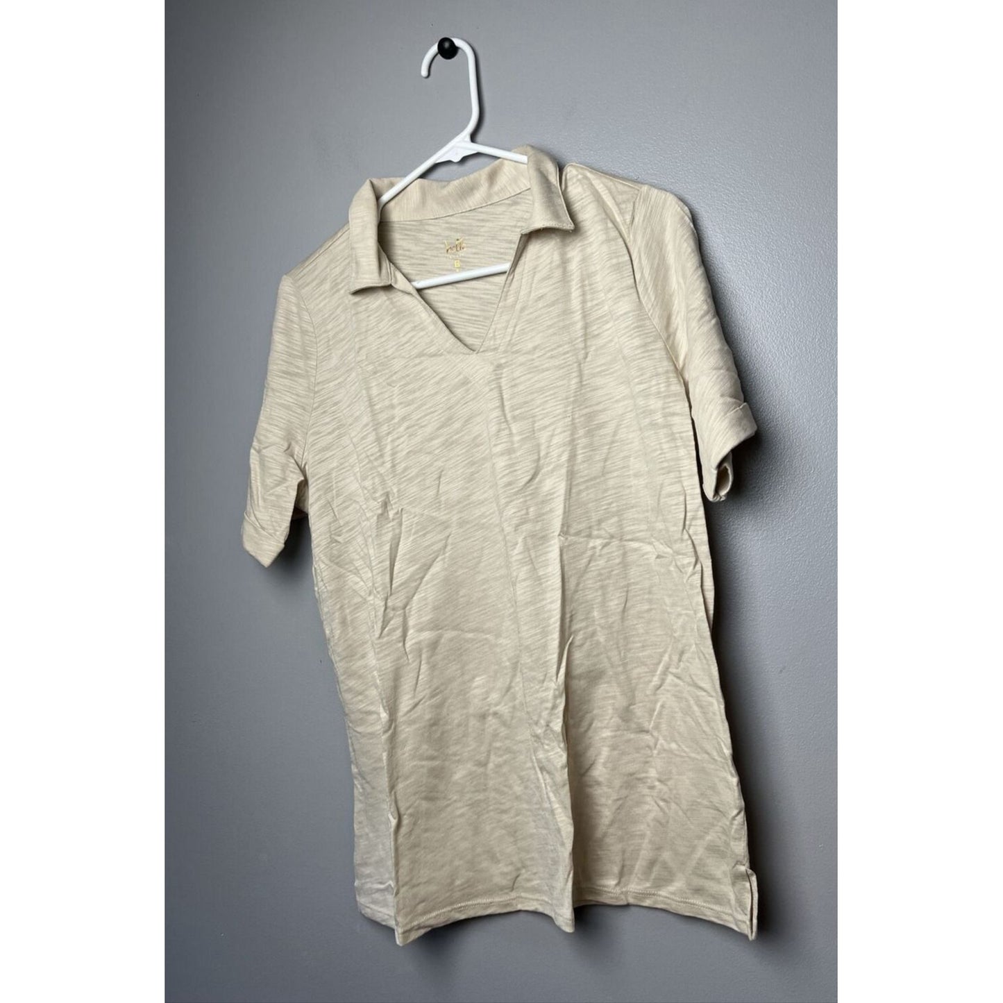 Belle by Kim Gravel Slub Knit Short Sleeve Shirt Sand Bar M NWOT