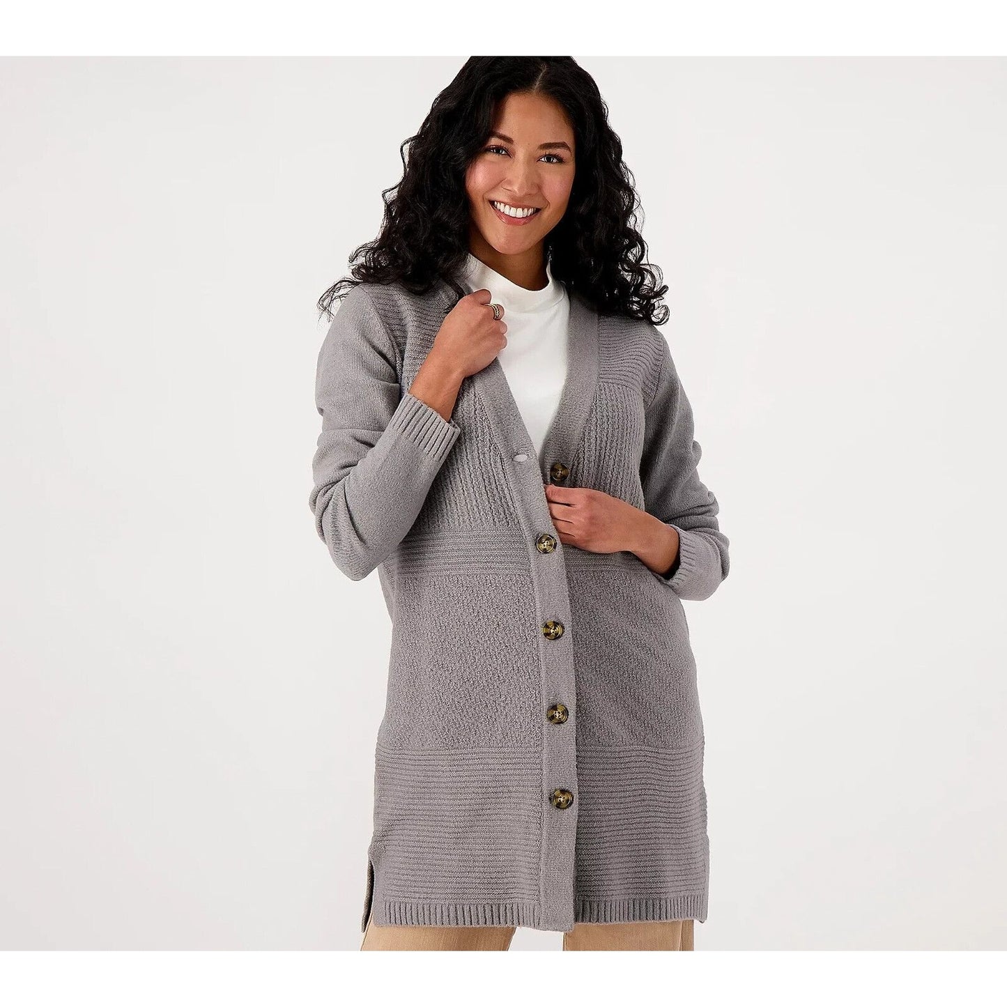 All Worthy Hunter McGrady Button Front Cardigan(Grey, XX-Small) A519002